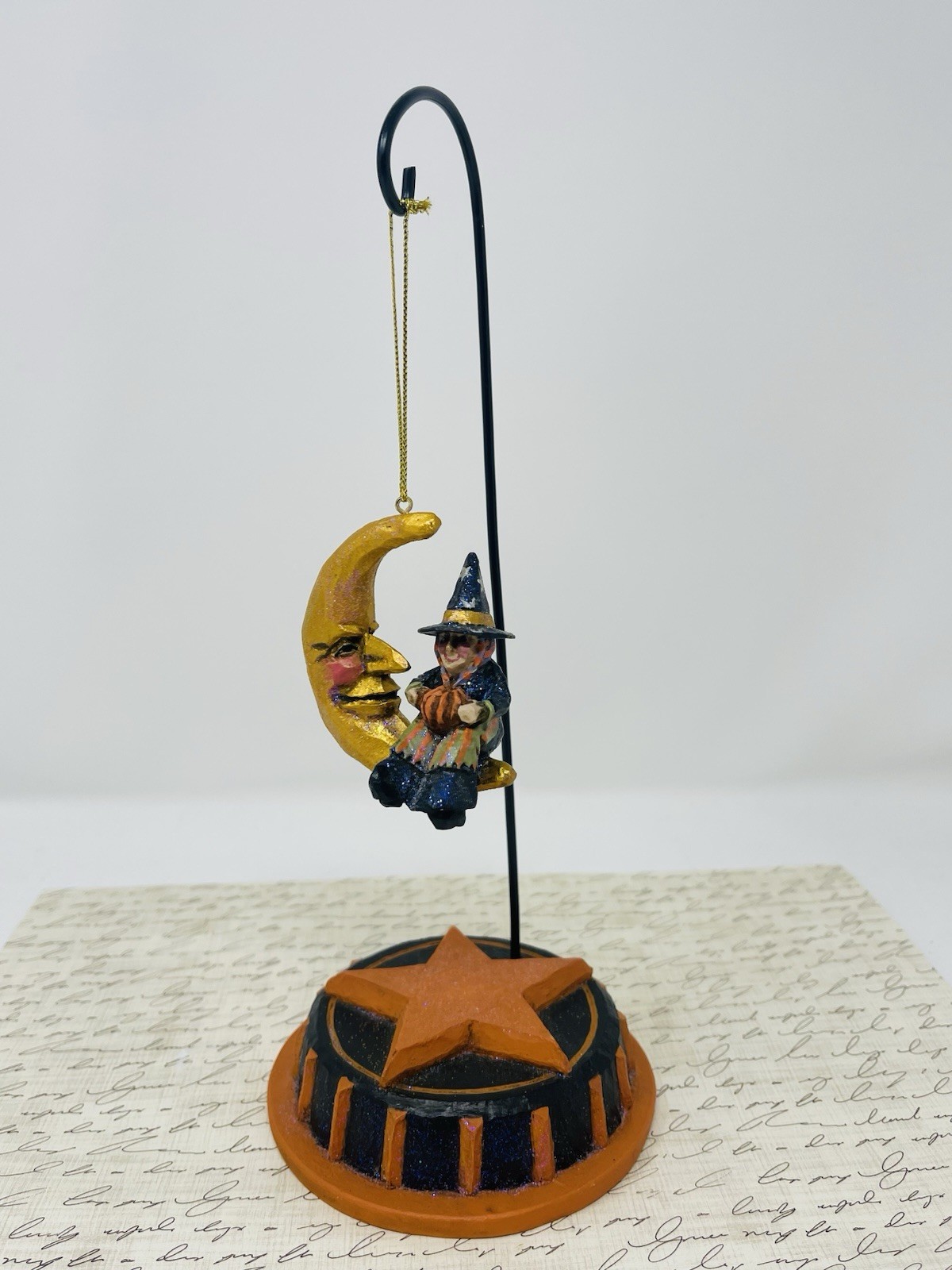 Rare Pam Schifferl Signed Witch Crescent Moon Halloween Greetings Figurine