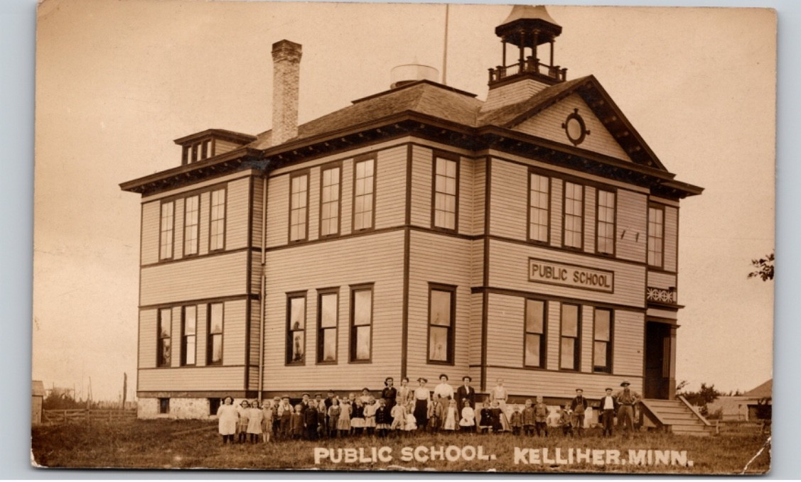 c1910 Public School Kelliher Beltrami County Minnesota MN Children RPPC