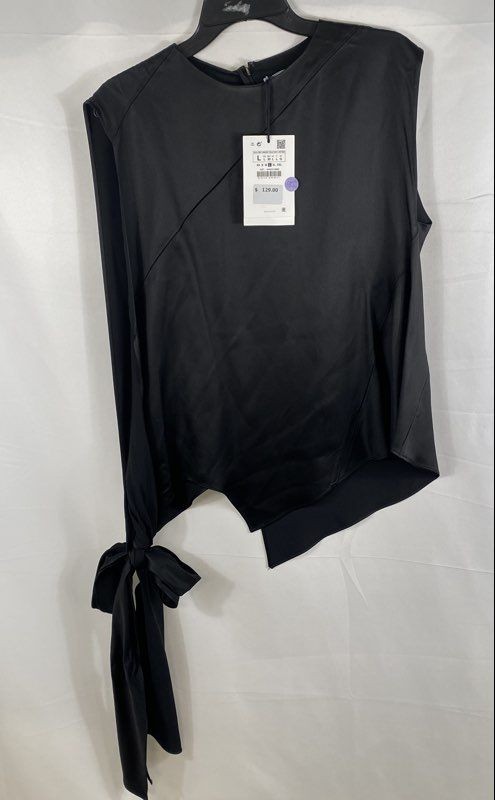 Narciso Rodriguez Women\'s Black Asymmetrical Tie Front Blouse Sz L NWT