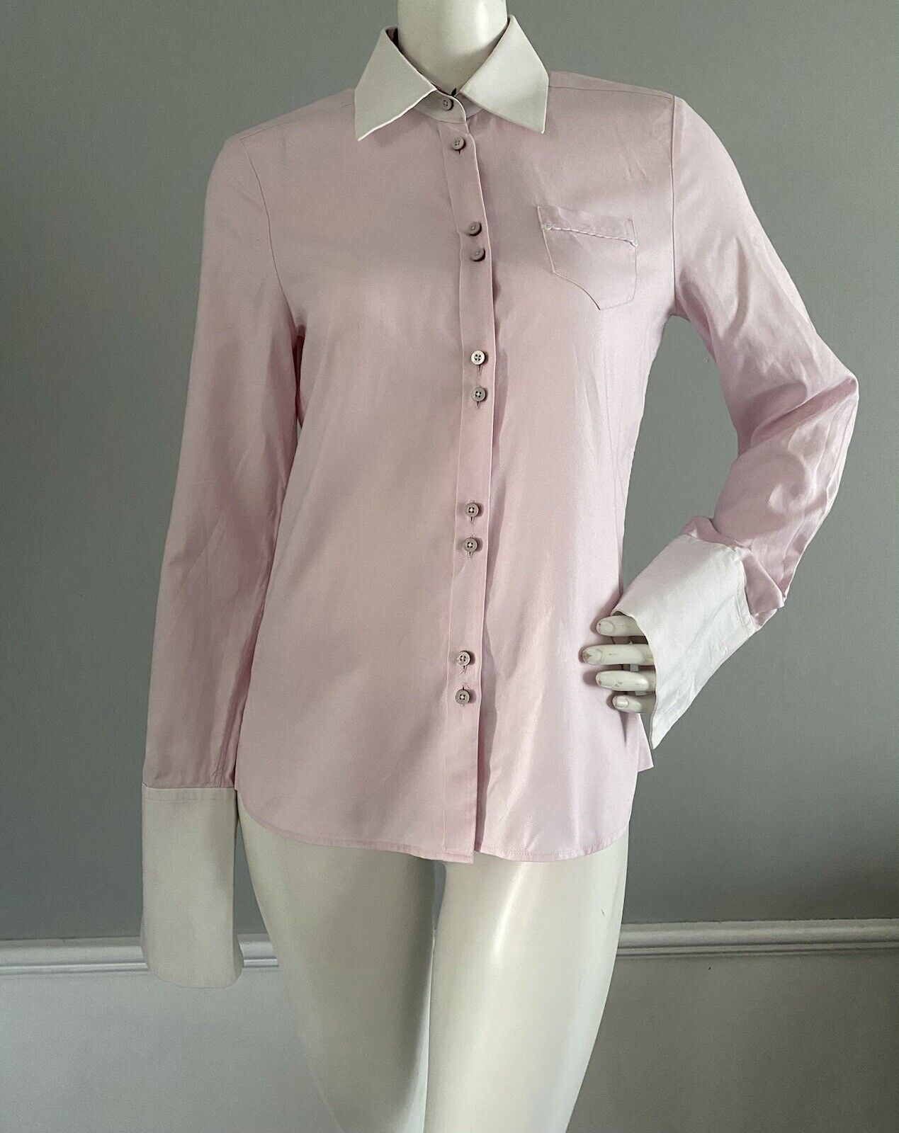 Vintage Escada Sport Button Up French Cuff Shirt Top Blouse Pink Womens Size 34