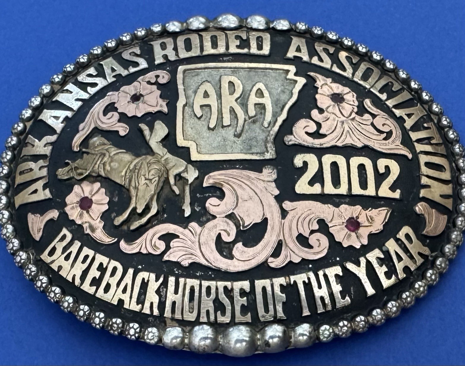 VTG Super RARE 2002 Arkansas Rodeo Bareback Horse Of The Year Trophy Belt Buckle