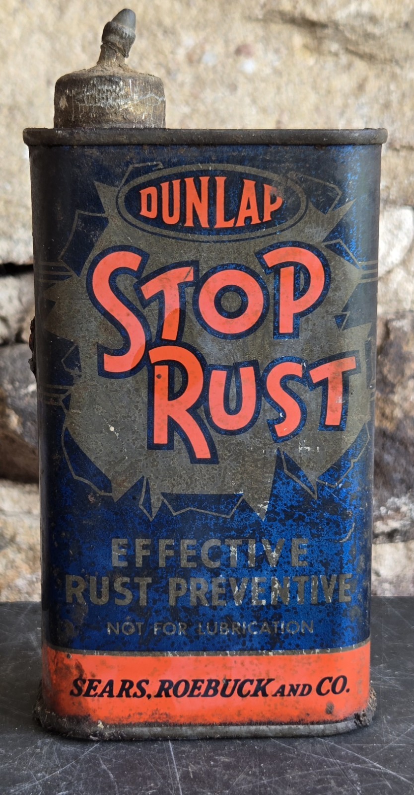 Vintage Metal Stop Rust Effective Rust Preventive Can Sears, Roebuck & Co Dunlap