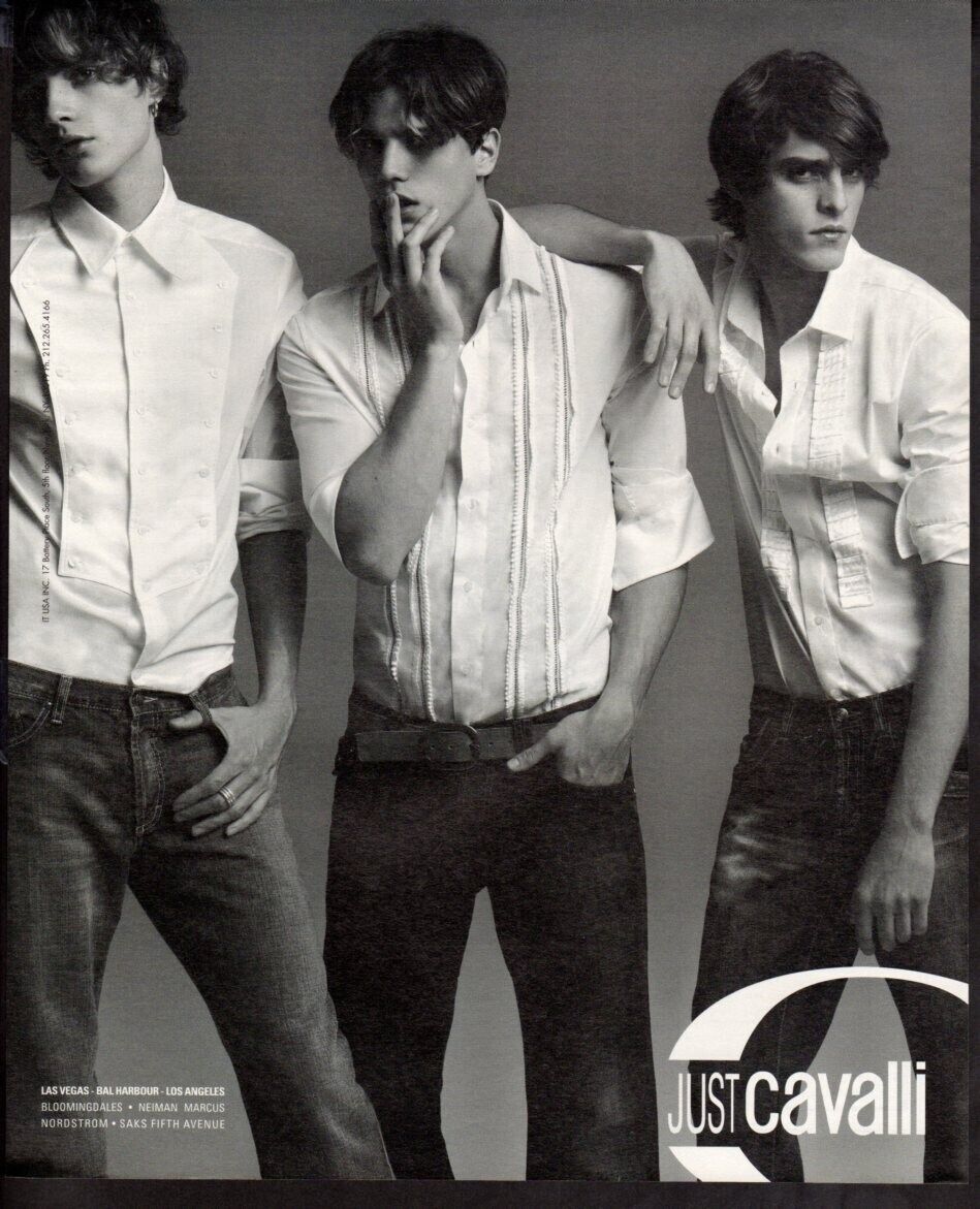 Vintage print ad advertisement Fashion Men Just Cavalli 3 sexy men White Shirts