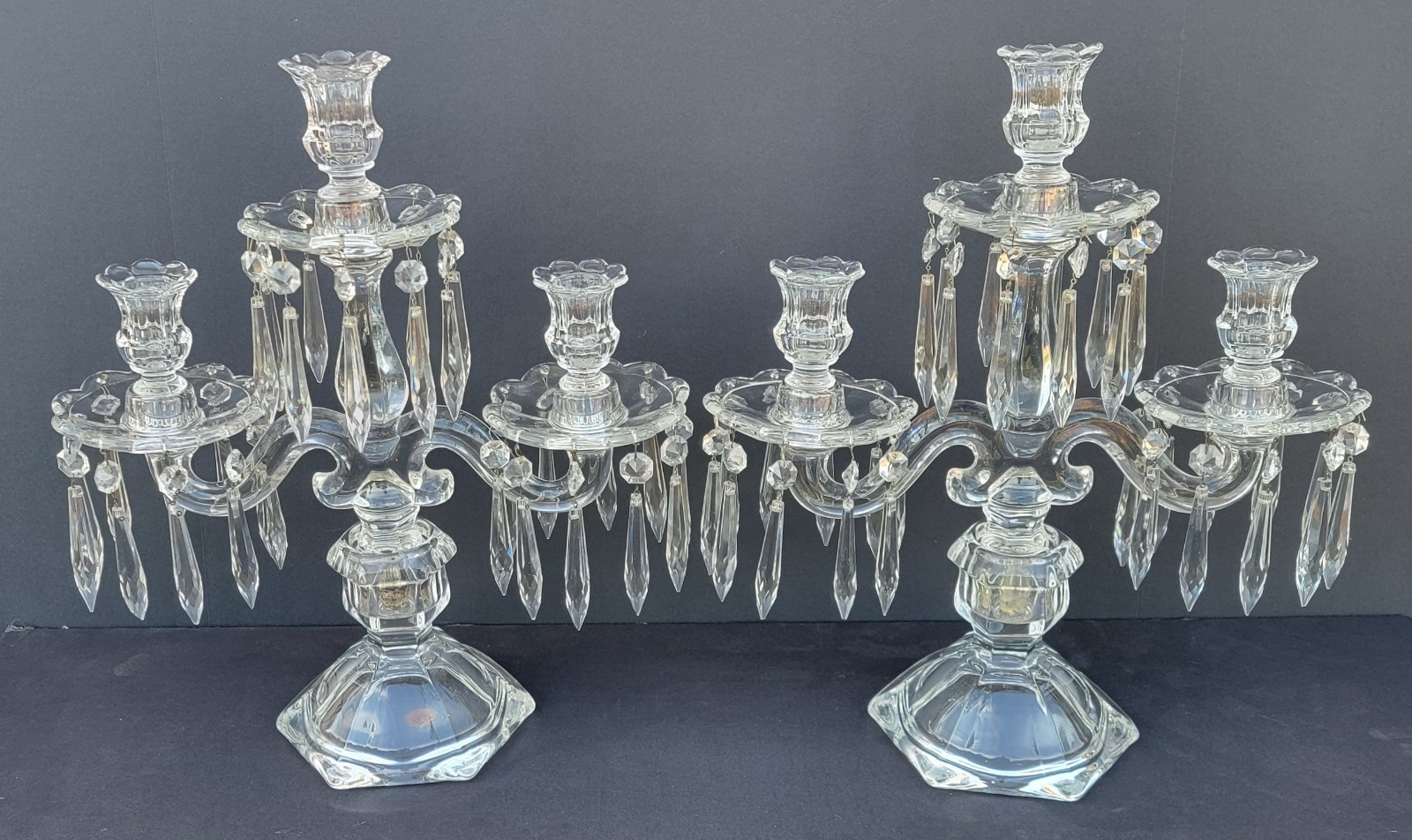 Pair of Heisey 301 Old Williamsburg 3-Light Candelabras **Excellent-No Chips**