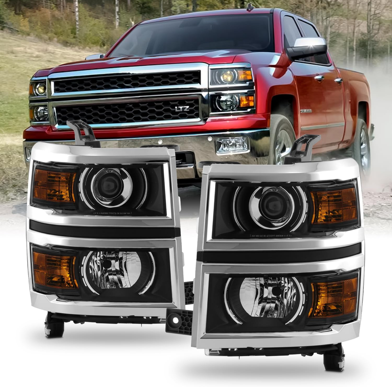 - Fit 2014-2015 Chevy Silverado 1500 14-15 Halogen Type Projector Headlights OE