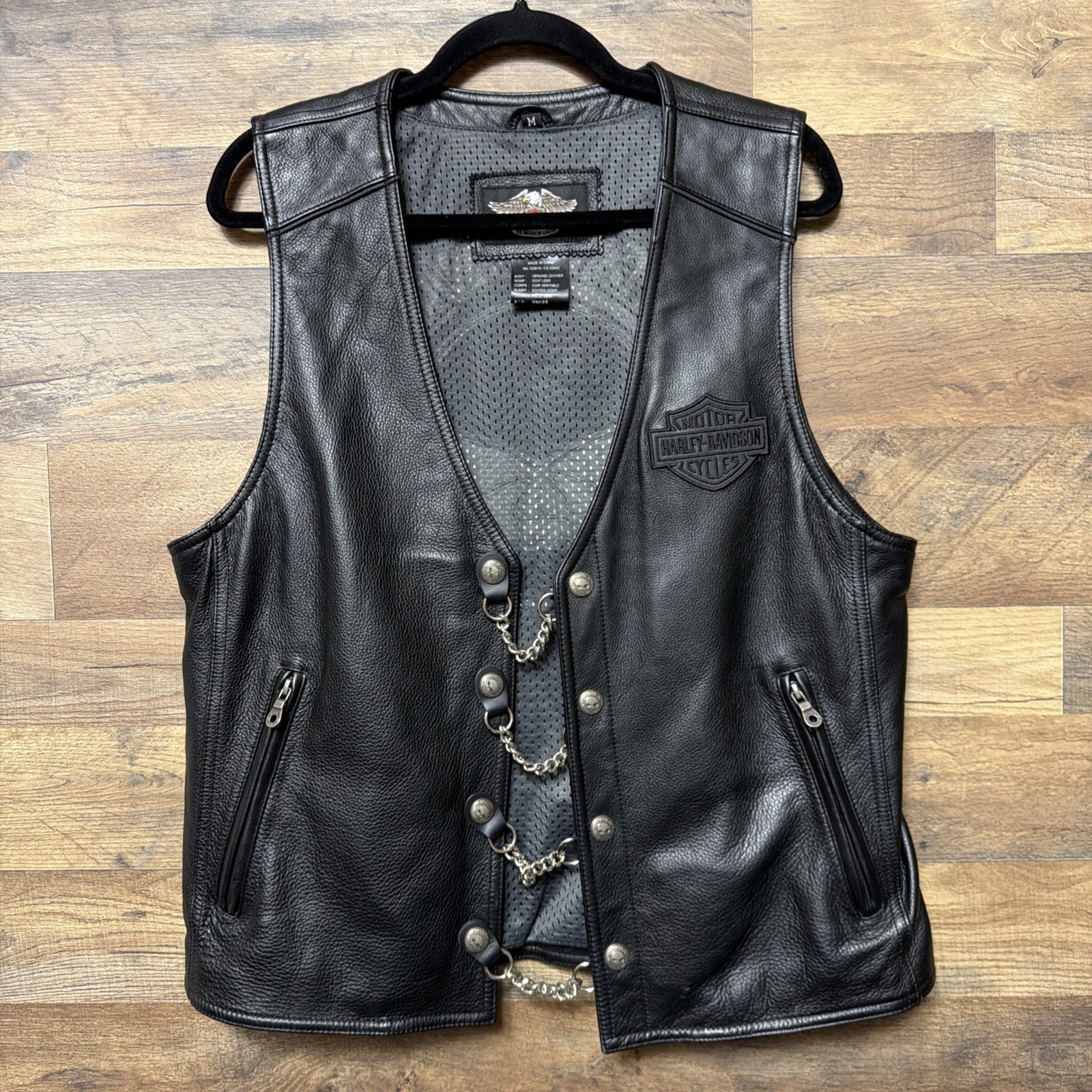 Harley Davidson Leather Vest Willie G Chain Mens Medium Embroidered 98132-08VM
