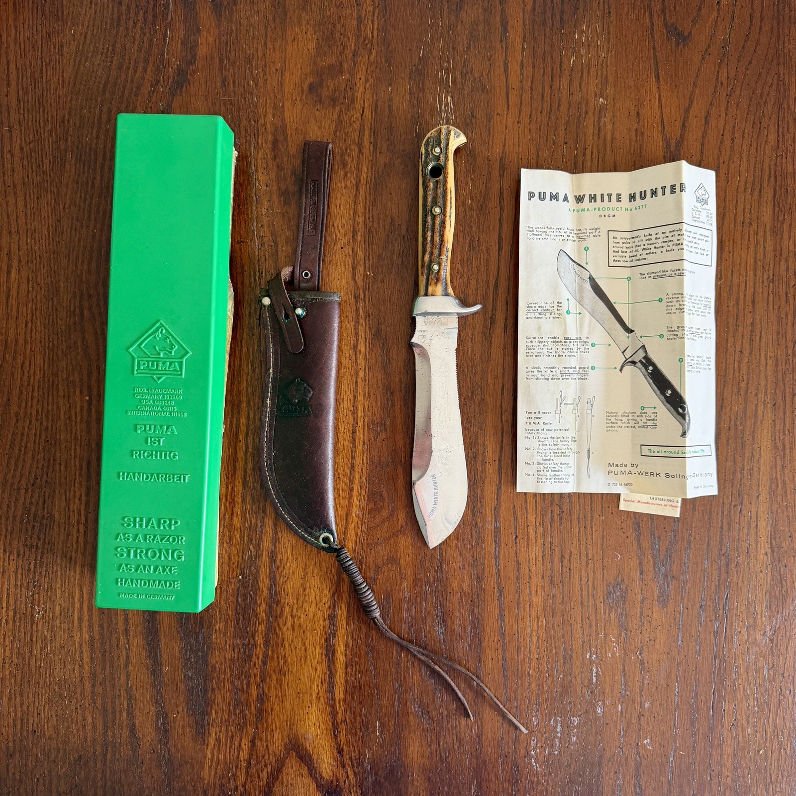 Pre-1964 PUMA WHITE HUNTER 6377 Knife SET • Full Box & Papers • UNCLEANED