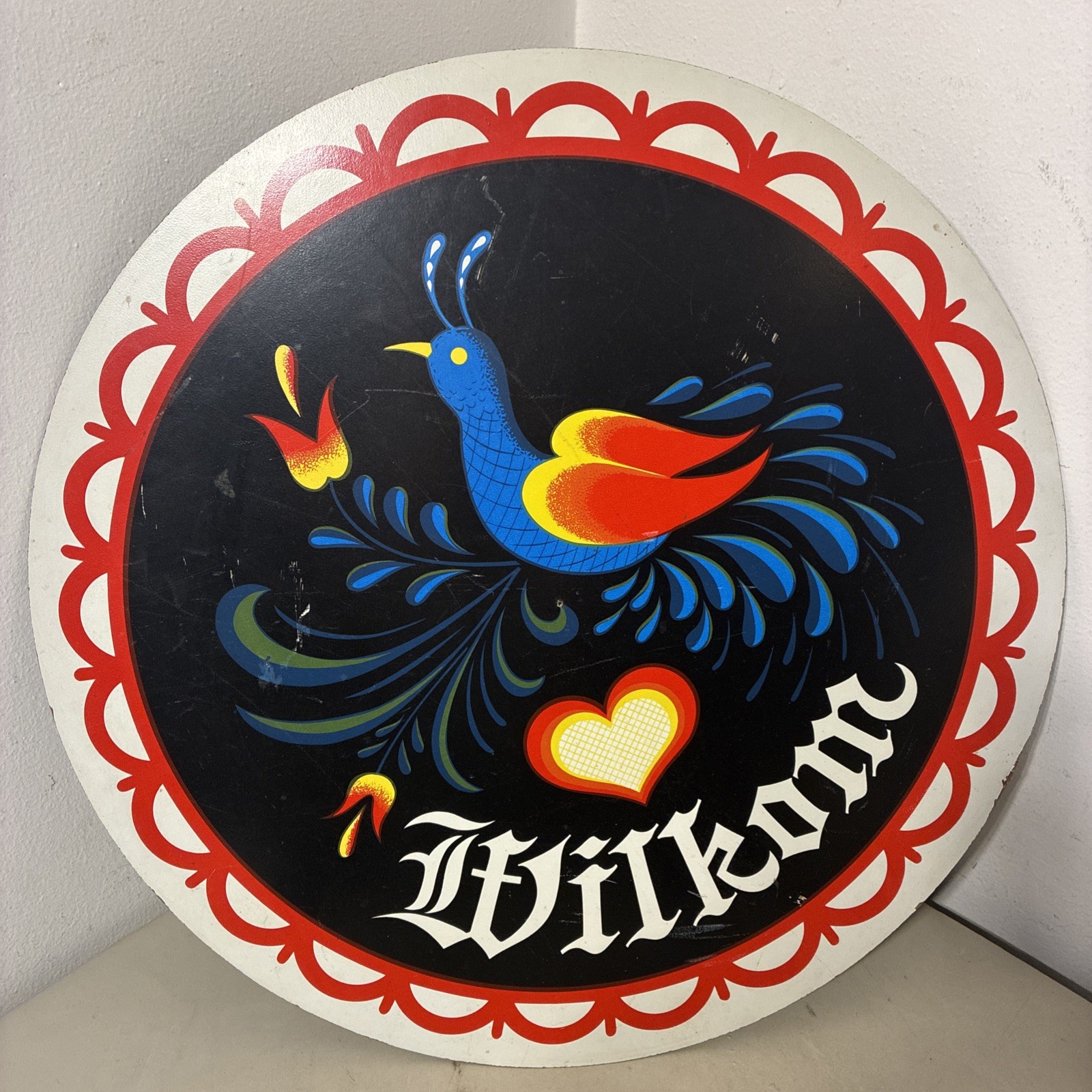 Wilcom Sign Vintage Welcome Dutch Large Round Folk Art Hex Sign Circular 24” BIG