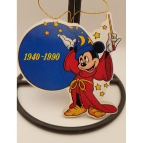 Vintage Disney Sorcerer Mickey Mouse 50th Anniversary Wooden Ornament 1940-1990