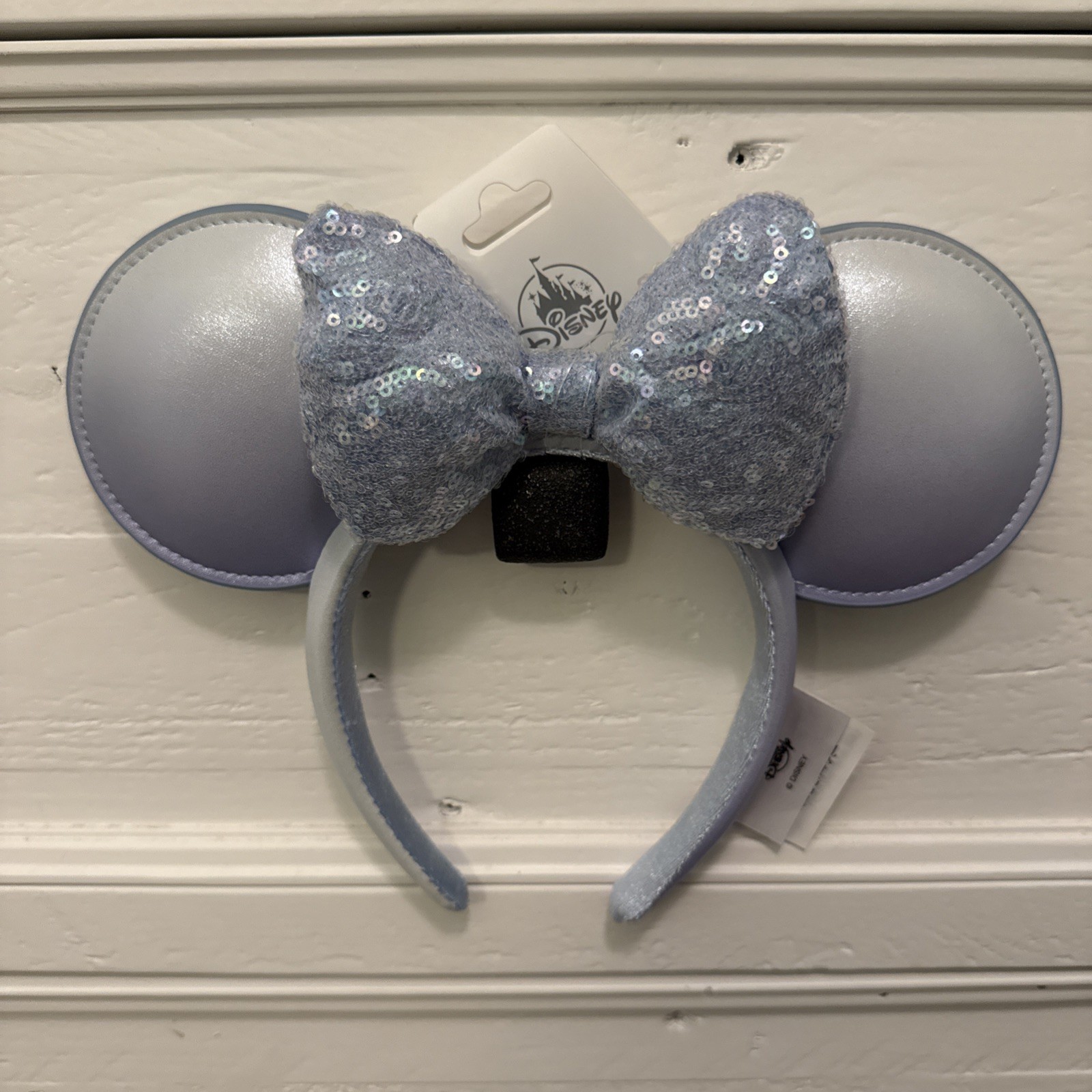 Stunning Disney Minnie Mouse Ears Headband in Icey light blue with a Sequin Bow 