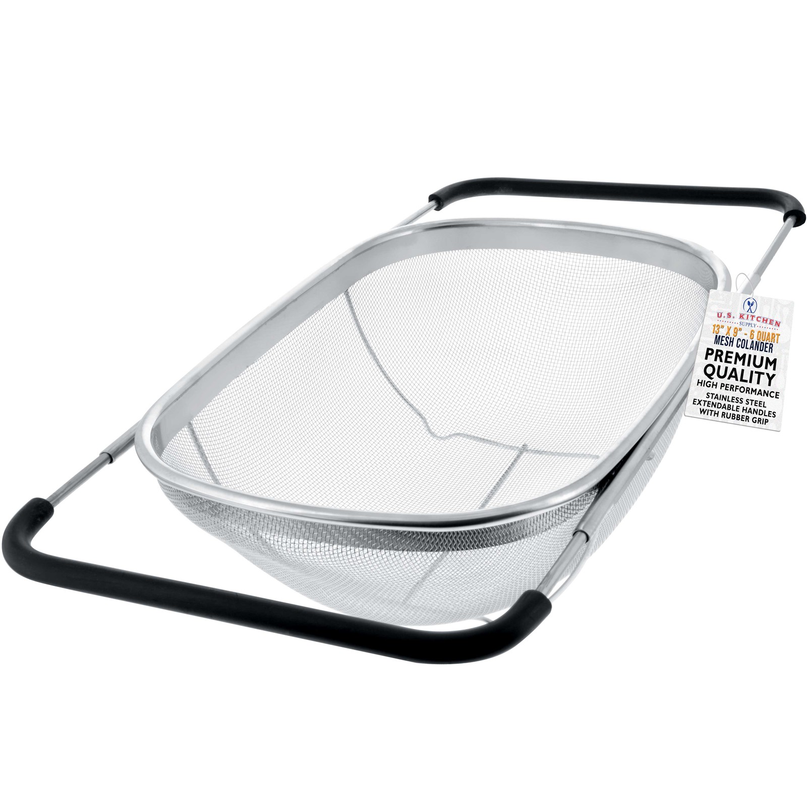 Over The Sink Stainless Steel Oval Fine Mesh Colander Strainer Expandable Handle