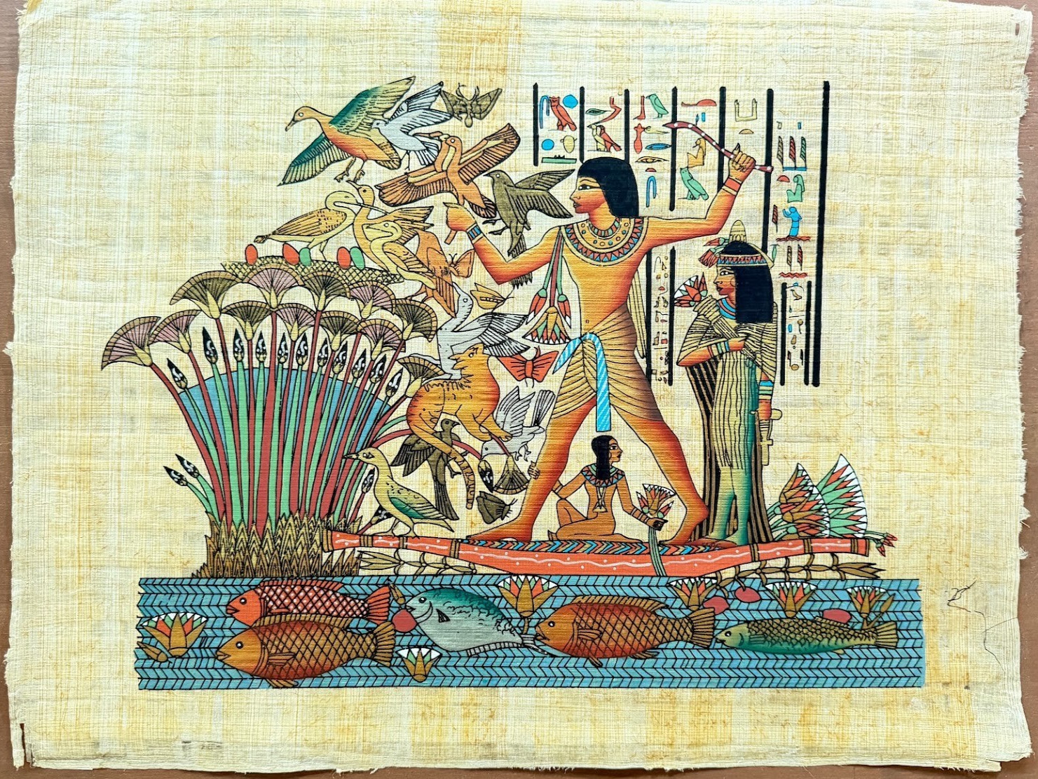 Egyptian Papyrus Pharaoh Bird Hunting Scene 17x12 Attributed Adel Ghabbour Egypt