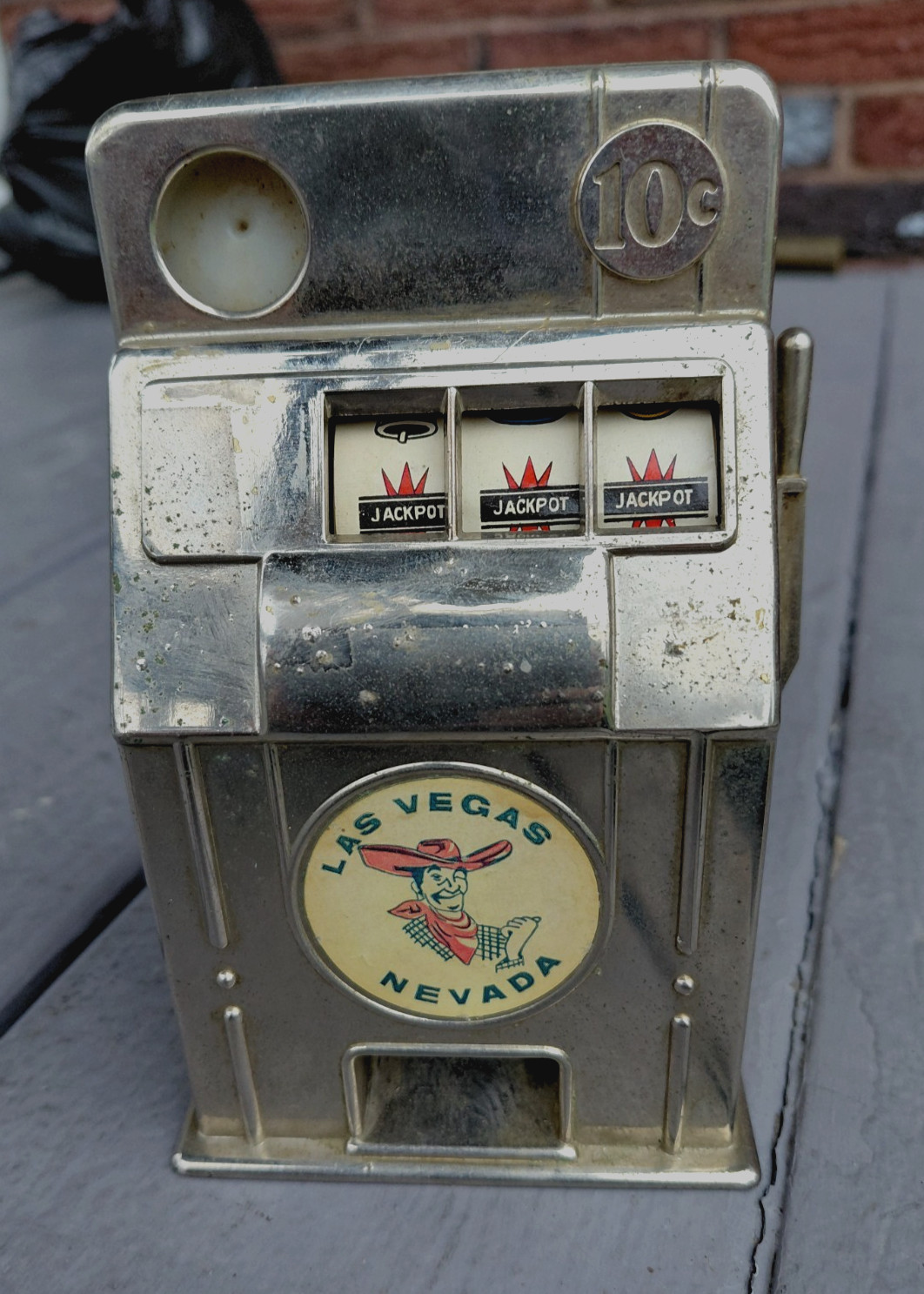 VINTAGE LOS VEGAS STYLE METAL SLOT ONE ARM BANDIT BANK SOUVENIR JAPAN