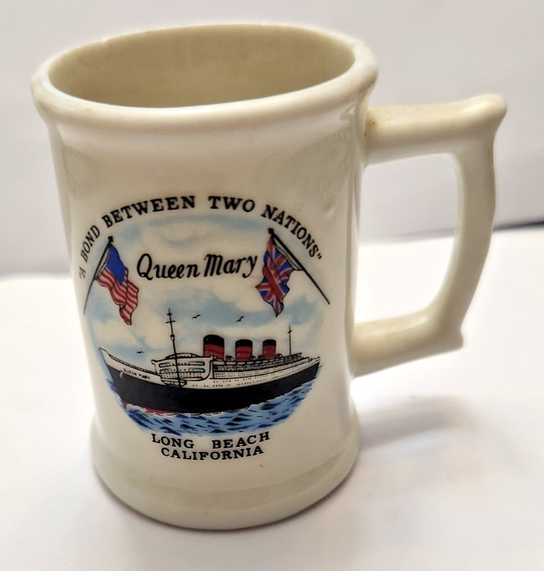 QUEEN MARY LONG BEACH CALIFORNIA SMALL MUG VINTAGE TRAVEL SOUVENIR CROWN WEST