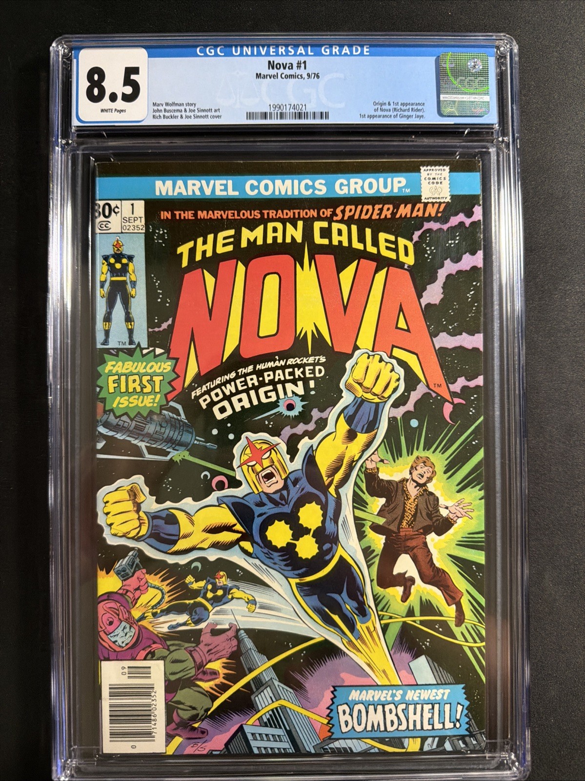 NOVA #1 CGC 8.5 1976 White pages Key 1st Appearance Of Richard Ryder *S12