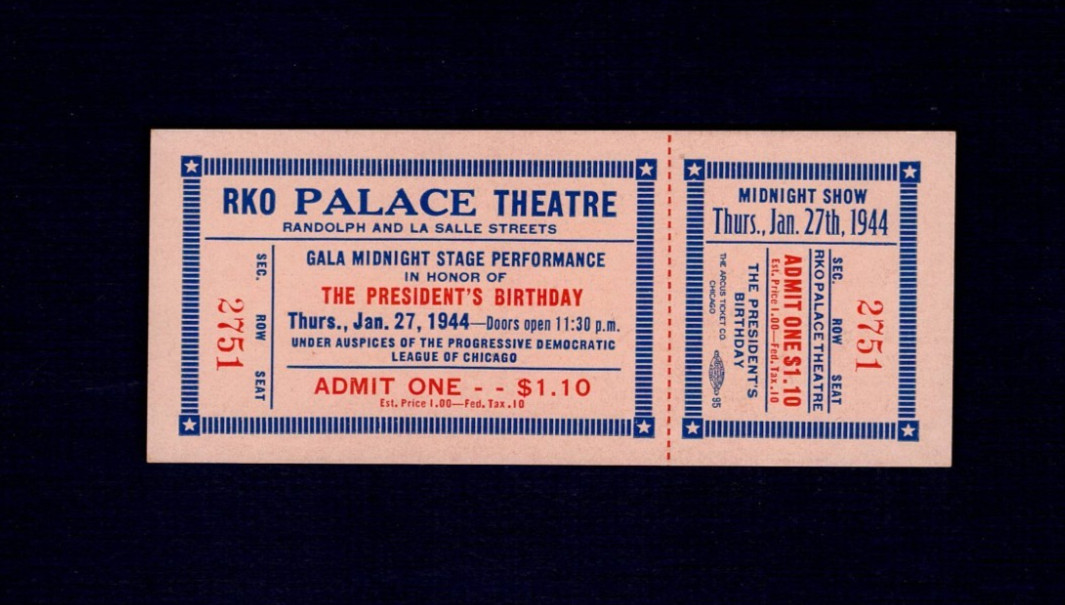 VERY RARE 1944 PRESIDENT'S BIRTHDAY FULL MINT TICKET FDR FRANKLIN ROOSEVELT