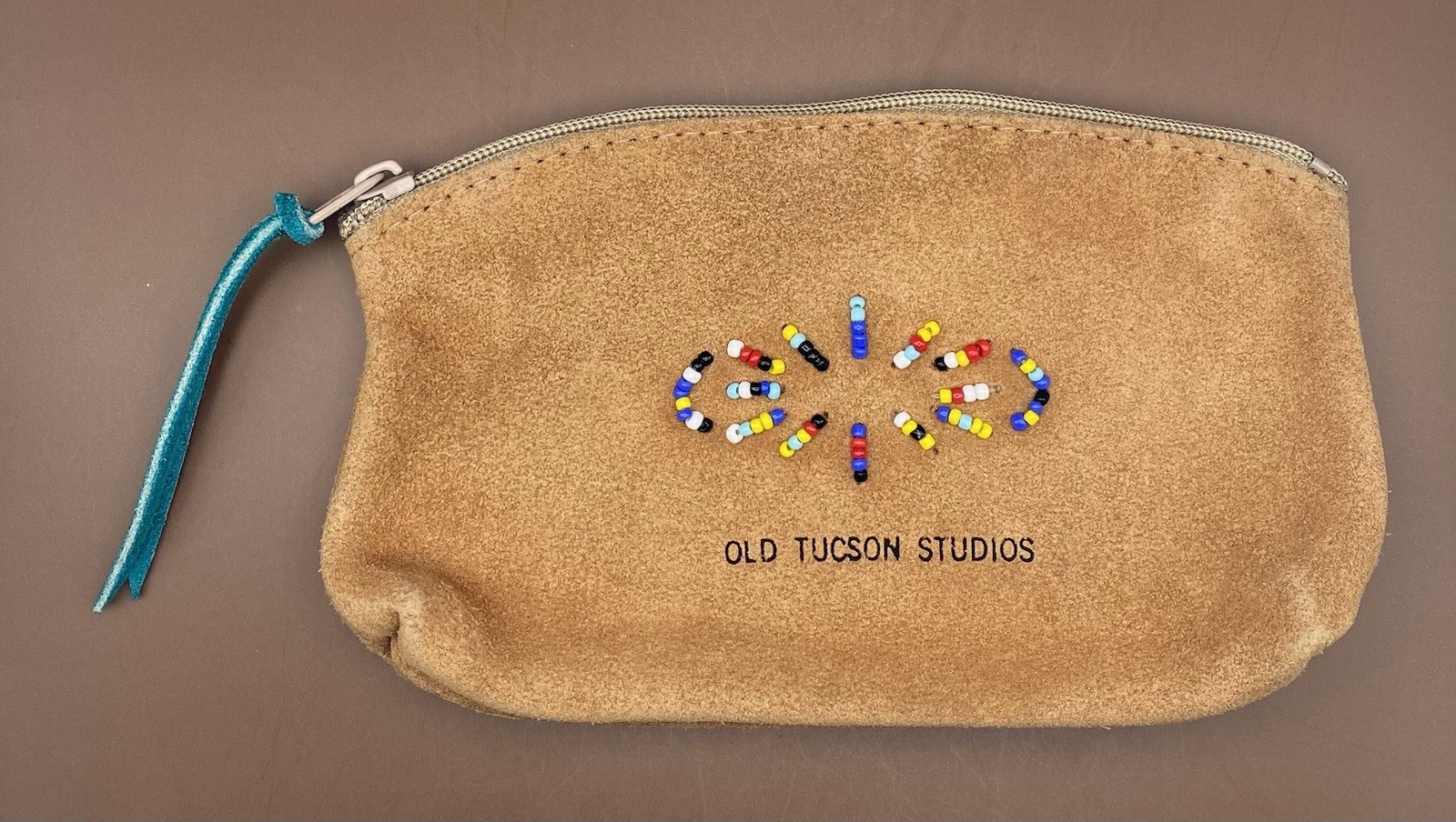 Vintage Old Tucson Studios Beaded Pouch Buckskin Makeup Bag Souvenir 6” X 4”