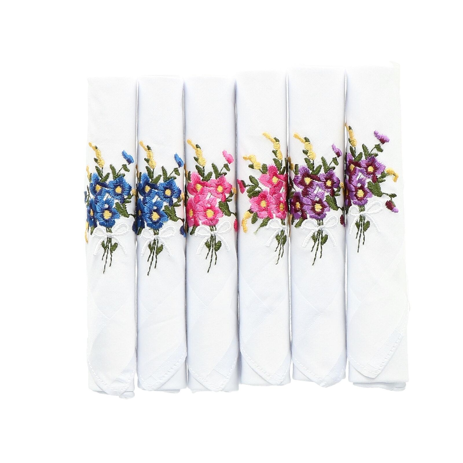 New Selini Women's Floral Embroidered Cotton Handkerchief Set (Pack of 6)