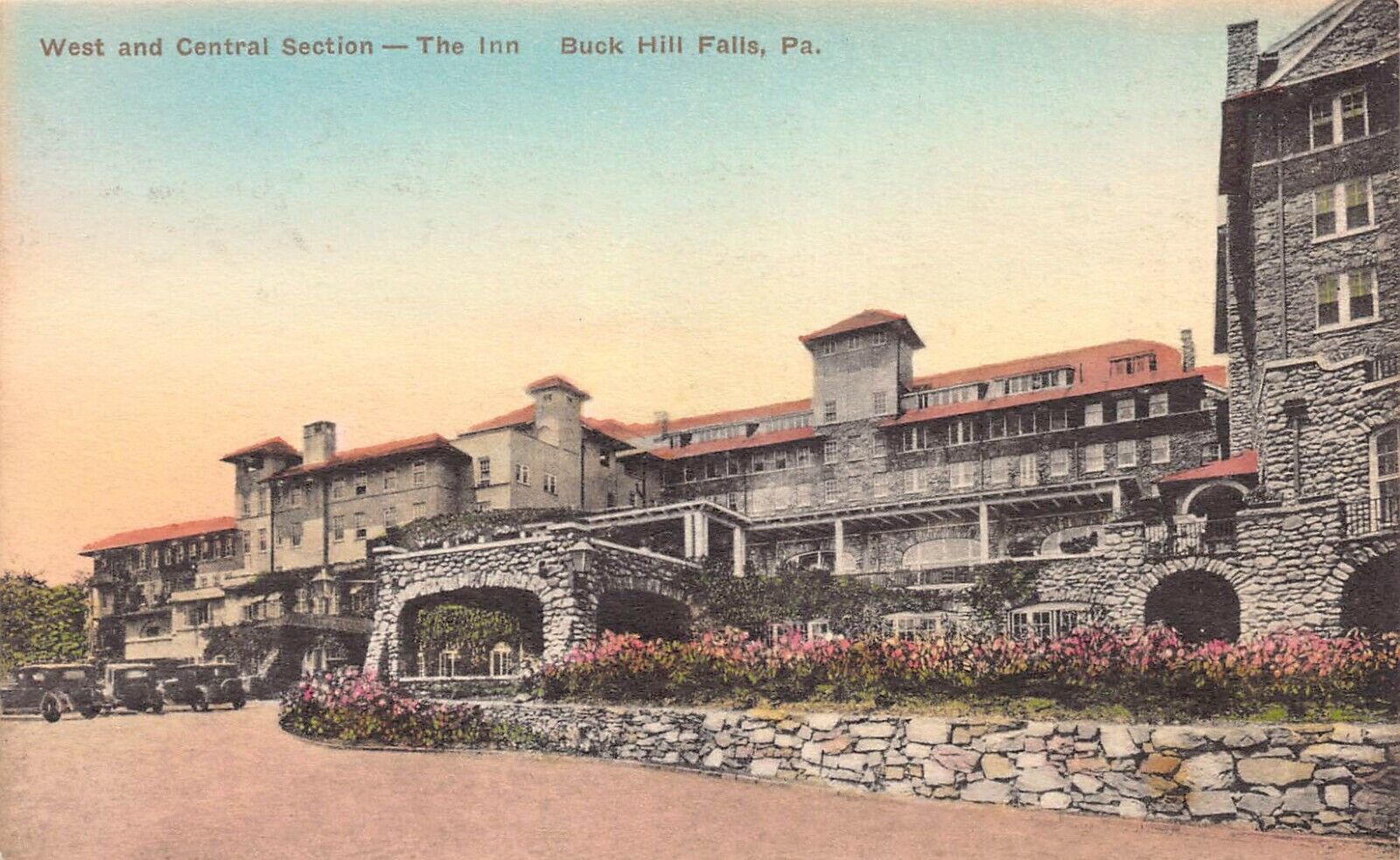 The Inn, Buck Hill Falls, PA., Early  Hand Colored Postcard, Unused 