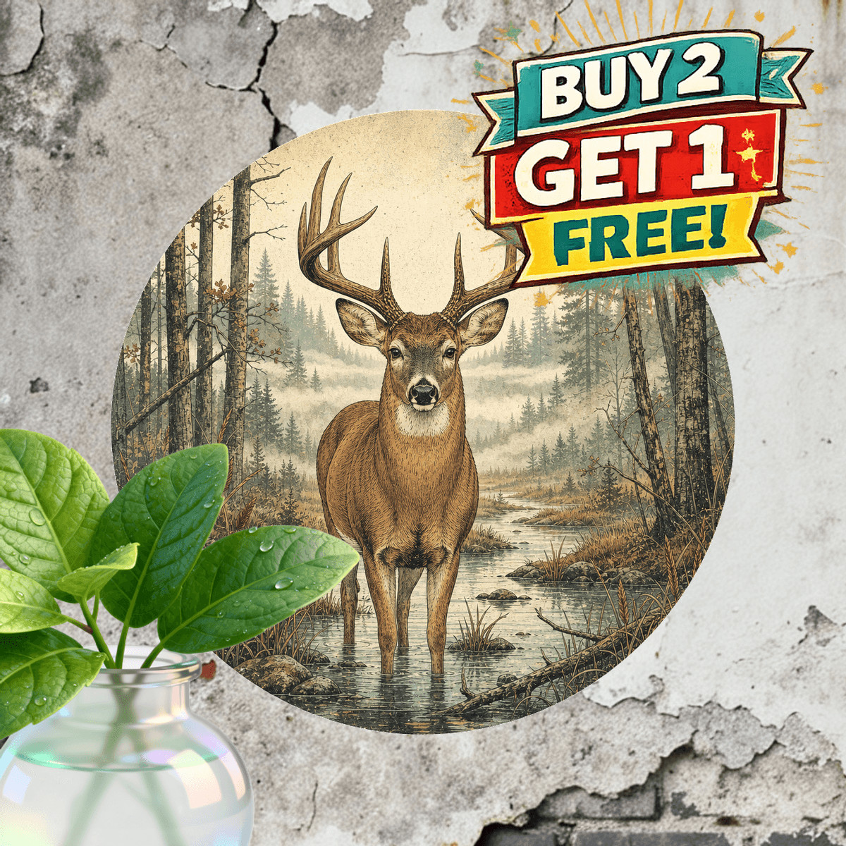 Whitetail Deer Buck Wildlife Round Metal Sign Country Forest Cabin Decor Plaque
