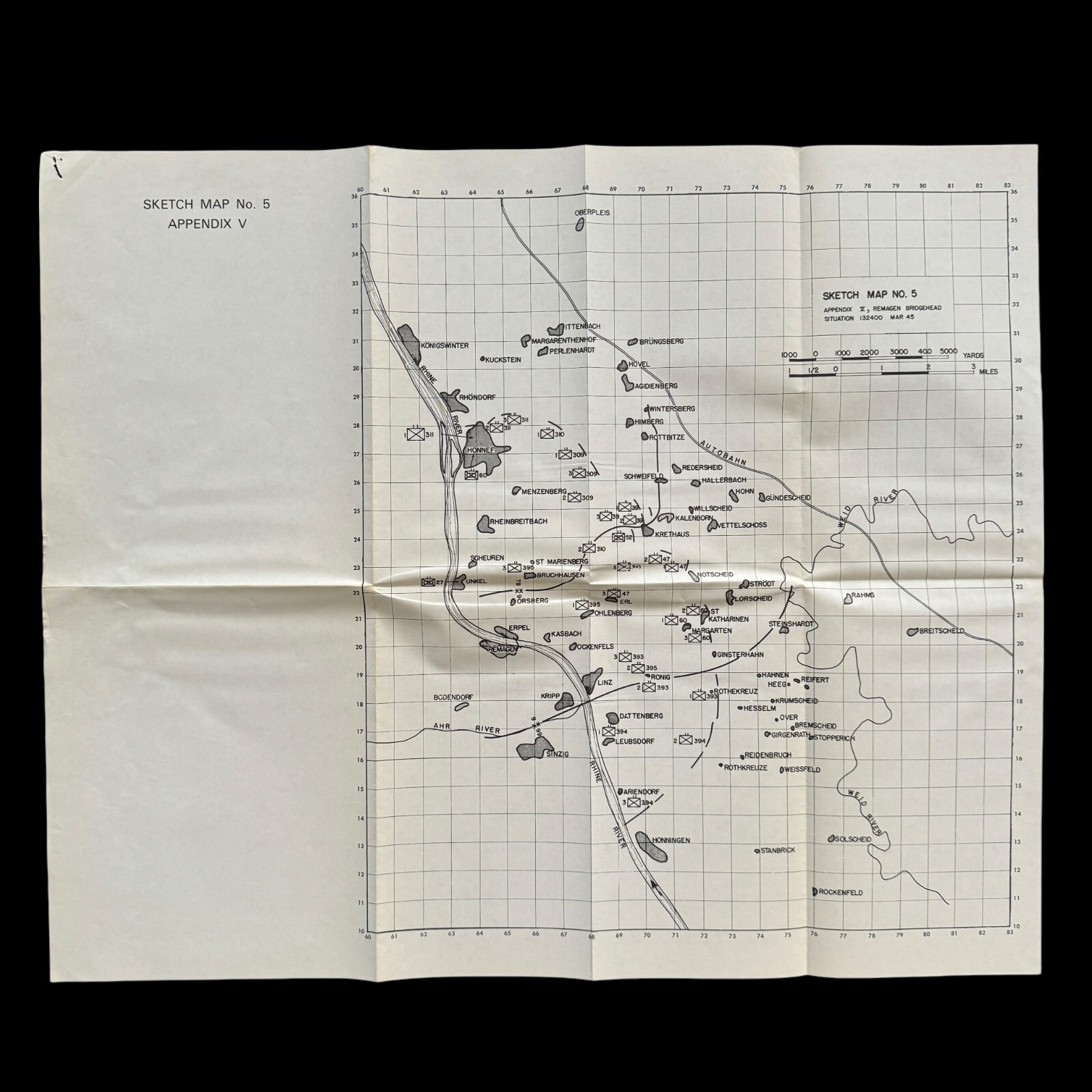 RARE Original WWII March 1945 Remagen Ludendorff Bridge Rhine River Sketch Map