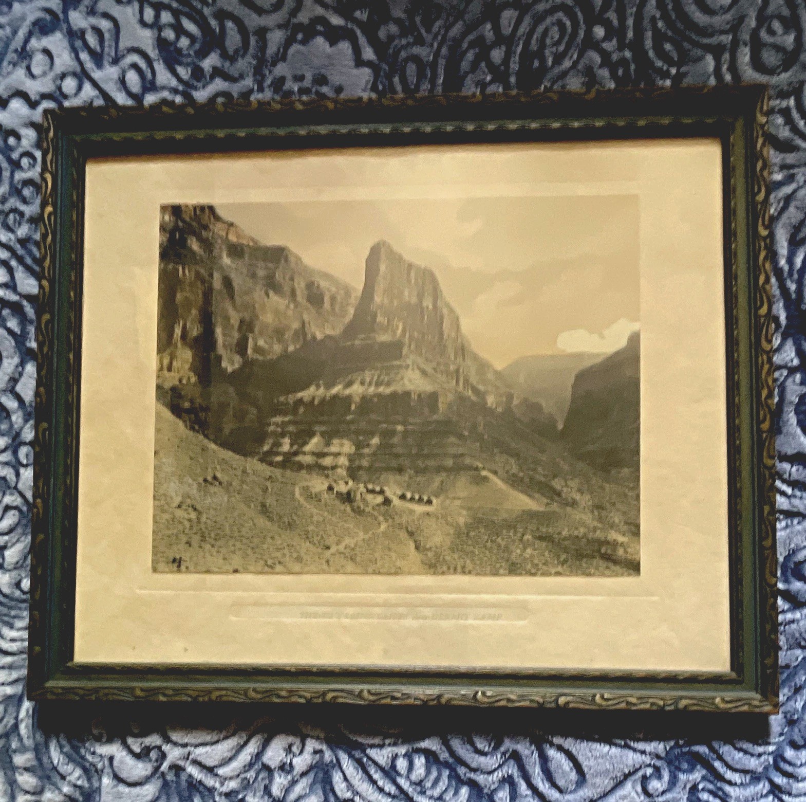 Antique Fred Harvey Grand Canyon Hand Tinted Photo Framed Towering Cliffs Hermit