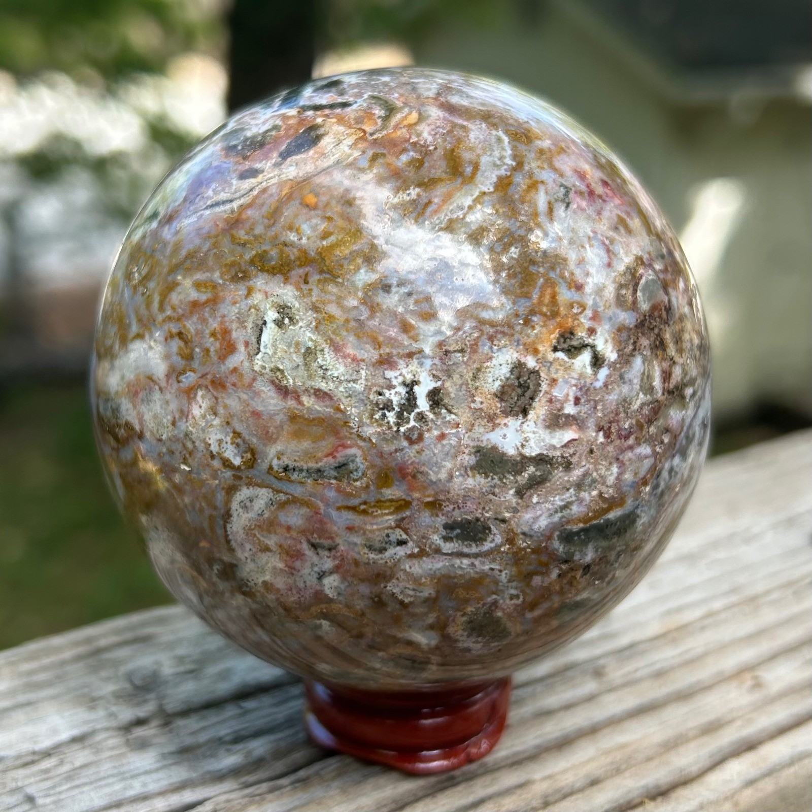 Natural Ocean Jasper Crystal Sphere 680g Polished Orbicular Stone Orb