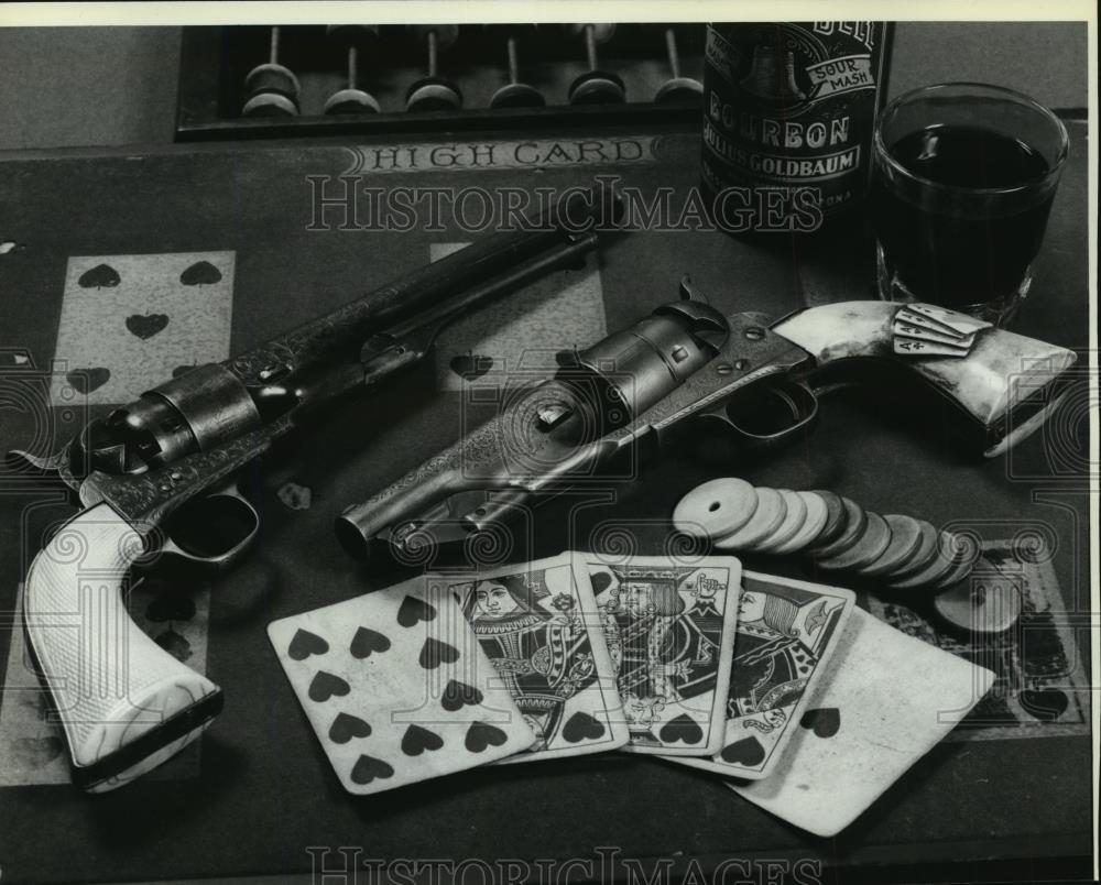 Press Photo Elaborately engraved 1863 and 1860 Colt guns, Reno, Nevada