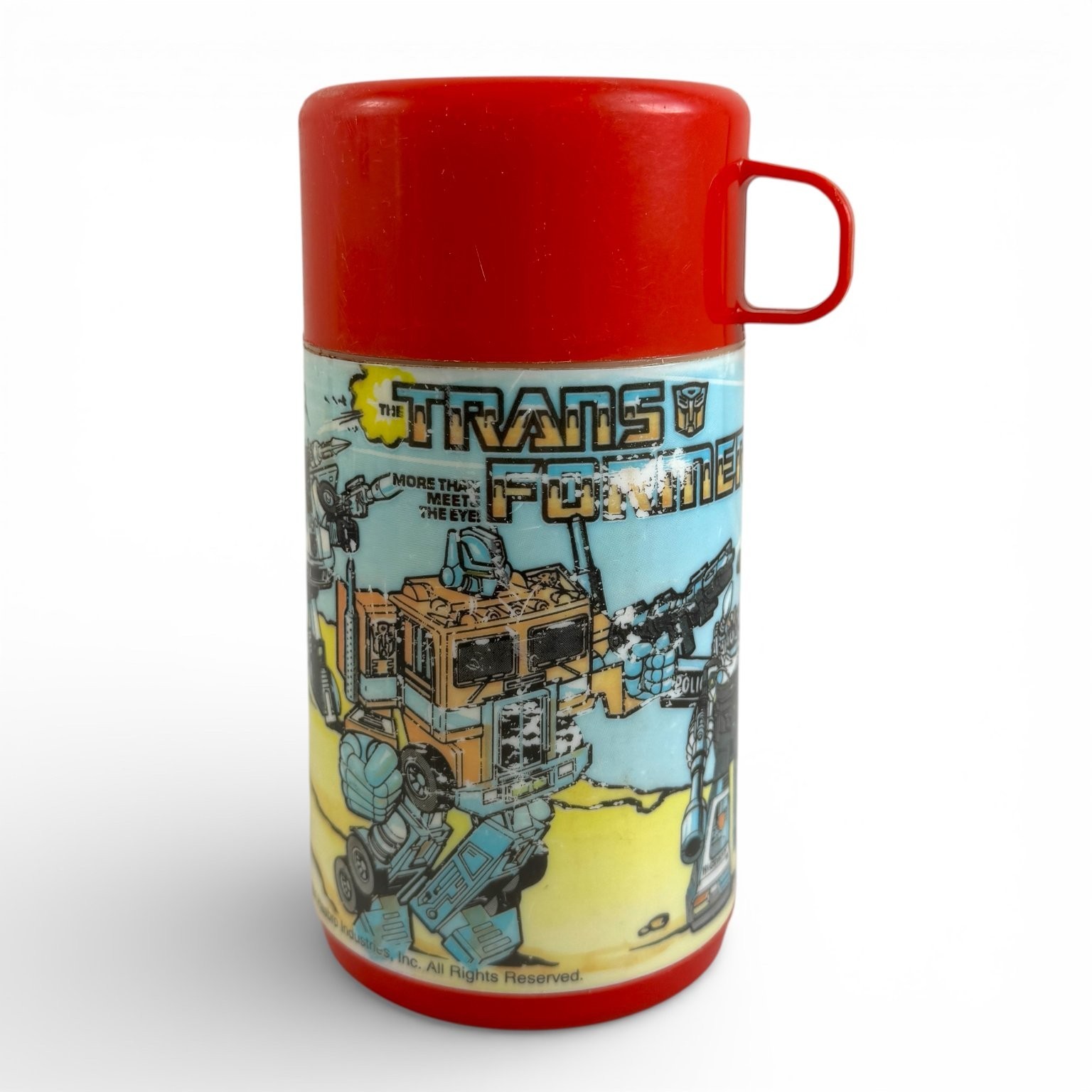 Transformers G1 Thermos Bottle 1984 Red Plastic Aladdin Vintage