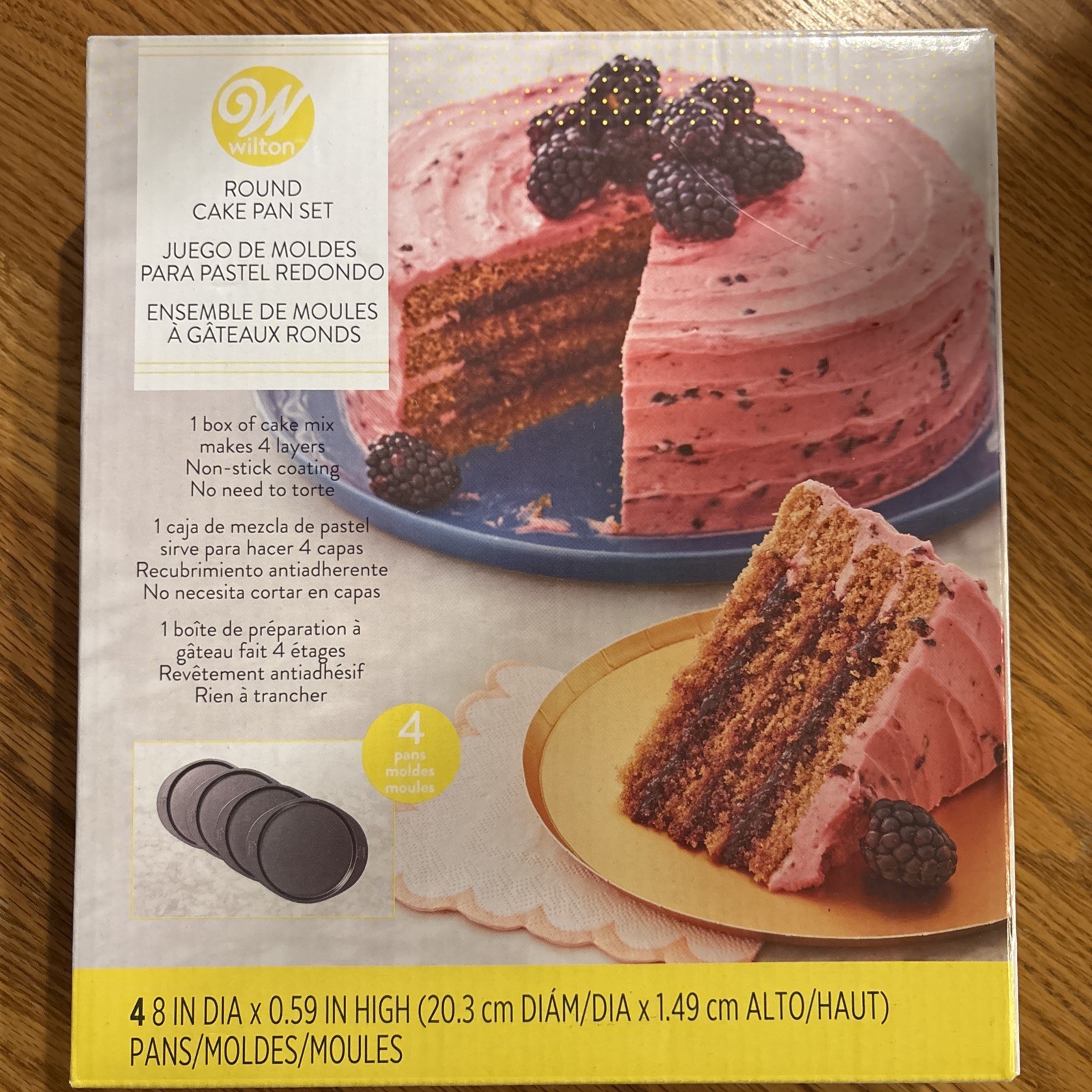 Wilton Round Layer Cake Pan Set, 8” diameter, set of 4. Non stick. NEW in box