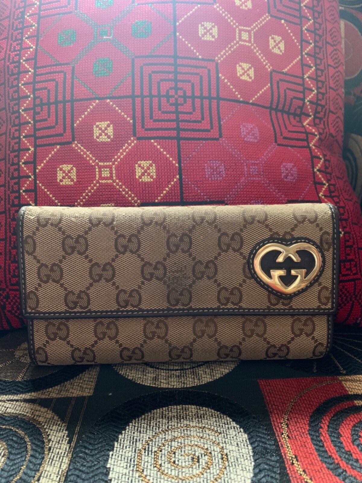 Authentic Gucci Lovely Heart GG Monogram Canvas Long Bifold Wallet
