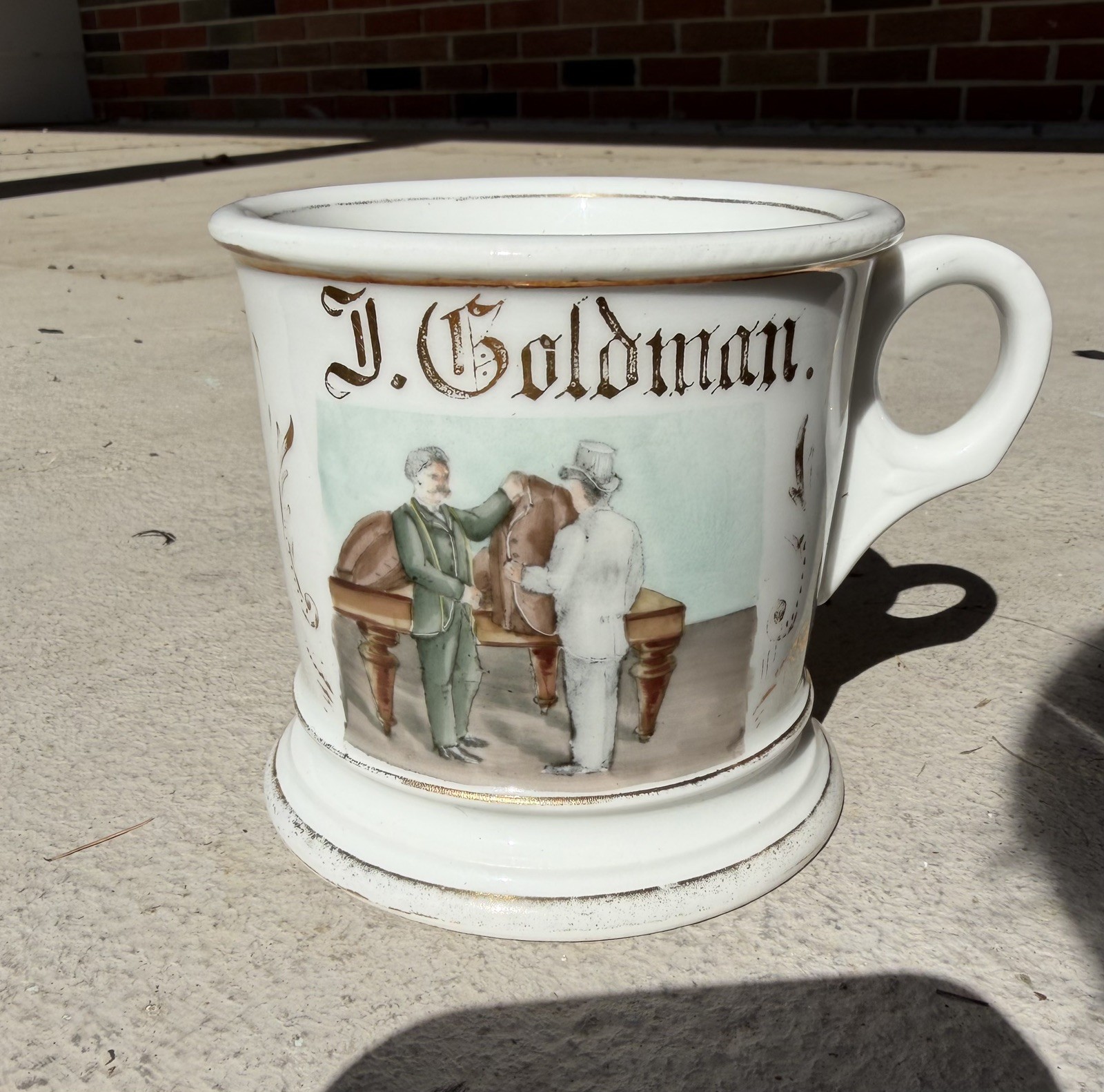 Rare Antique Limoges Original Occupational Tailor or Haberdasher Shaving Mug 