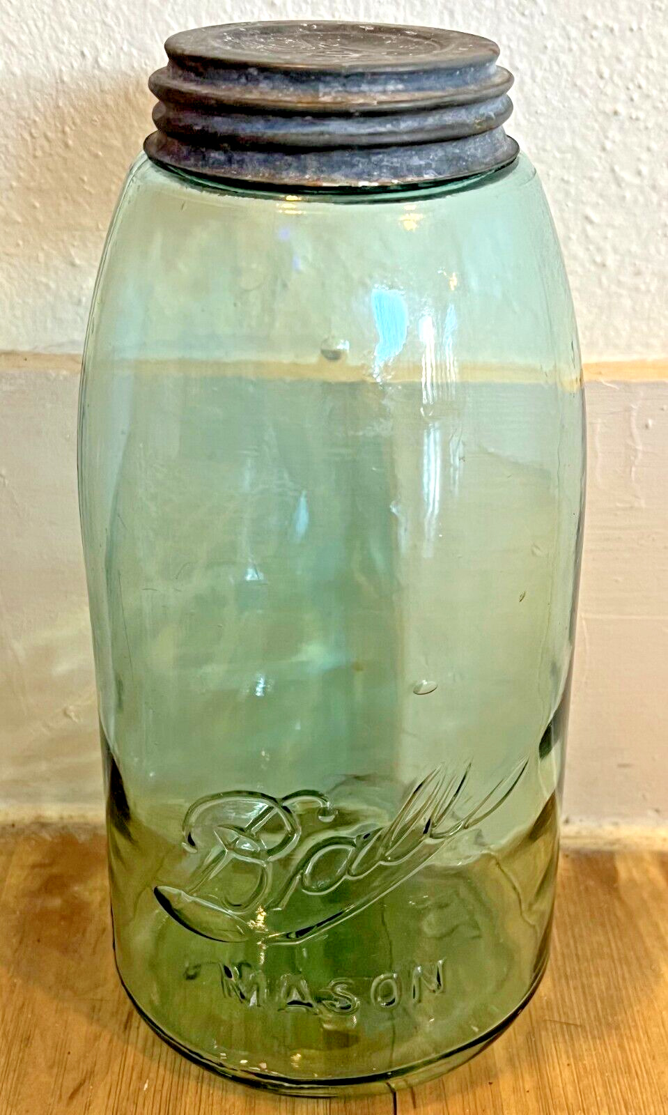 Vtg Antique 1900-1910 Ball 1/2 Gallon Canning Mason Jar Blue Glass #I 5 Zinc Lid