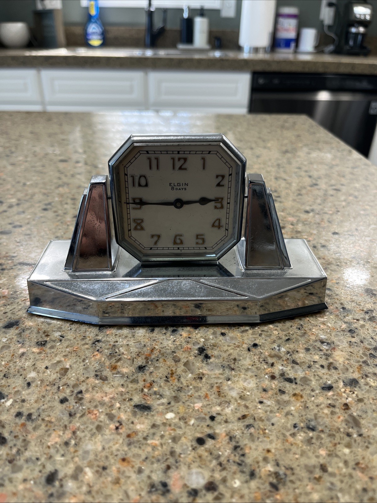 Vintage 1928 Elgin 8 Day Art Deco Chrome Desk Clock Grade 471 Factory Cased Rare