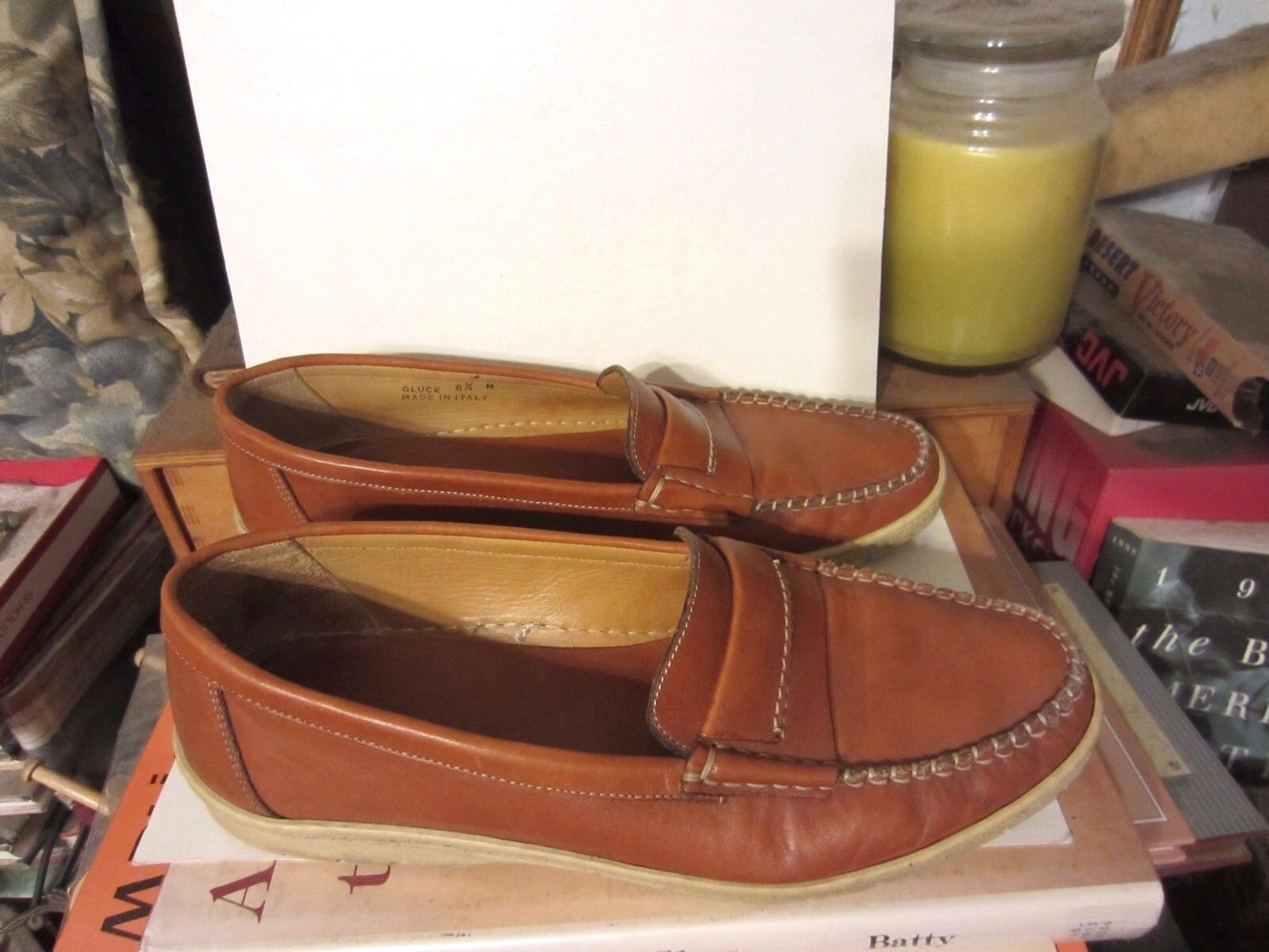 VINTAGE Bally Tan Natural Leather Slip On Shoes Men\'s Gluck Italy Size 8.5 M NR 