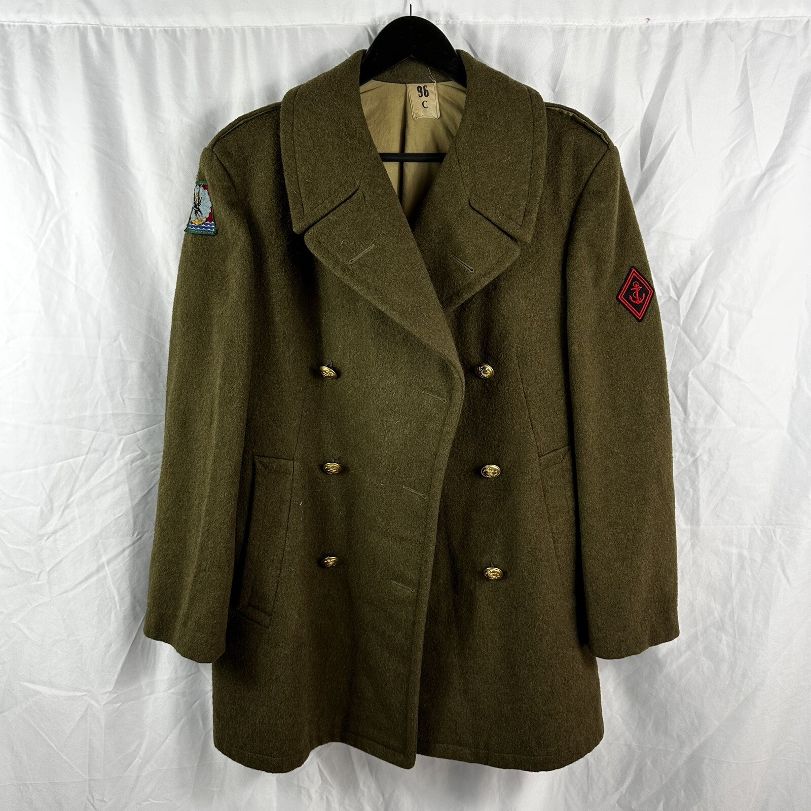 Vintage Algerian War French Colonial Airborne Patched Pea Coat Overcoat Jacket