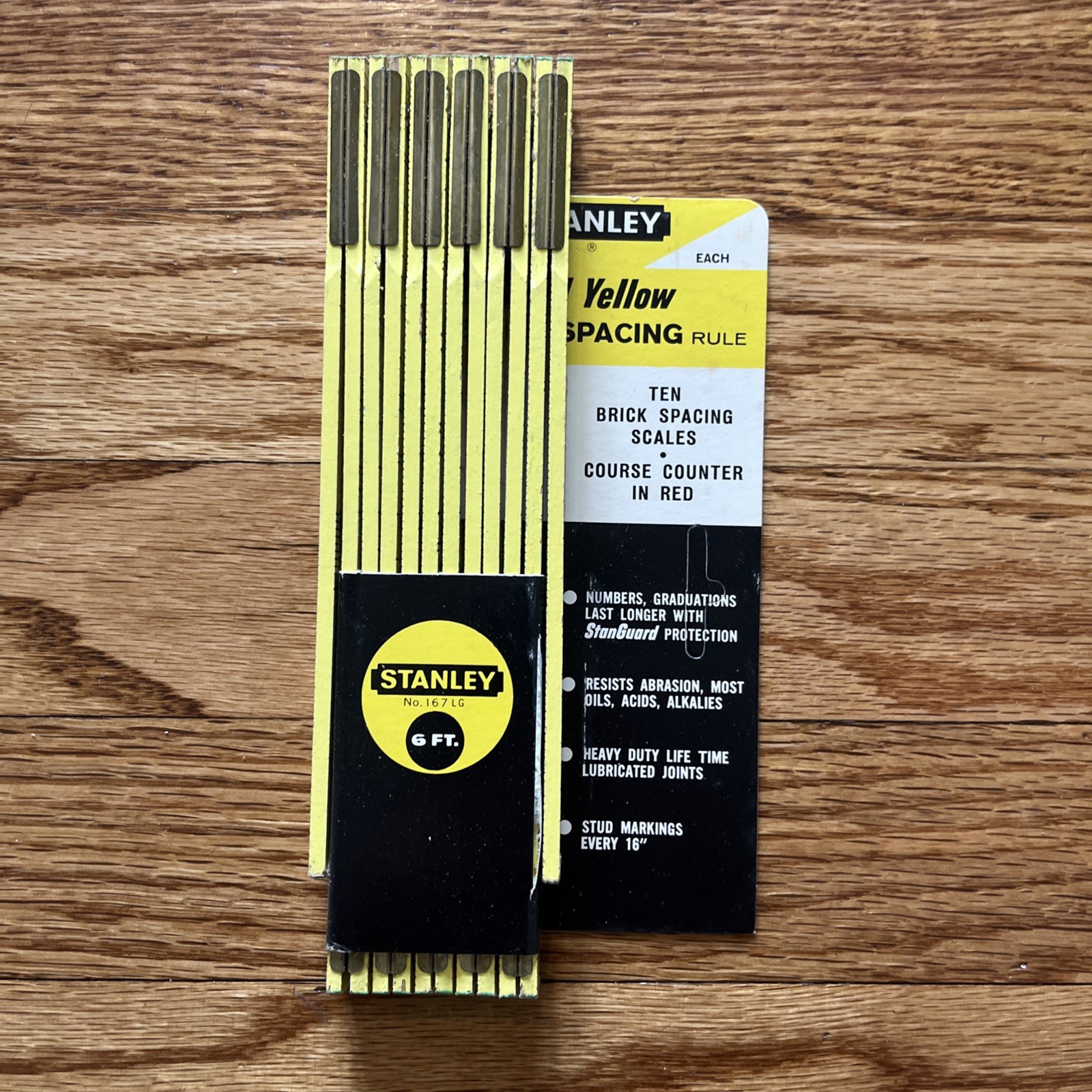 6x Vintage Stanley Brick Mason's No. 167 LG 6FT Spacing Rule Life Guard Yellow