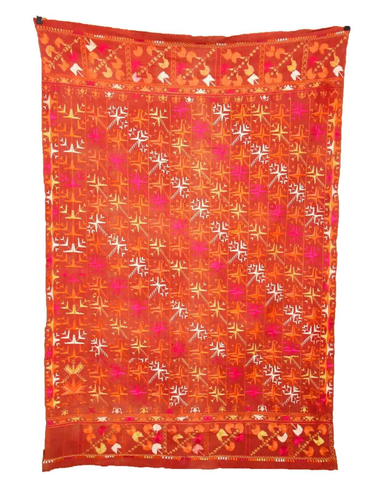 Authentic Vintage Indian From Punjab Phulkari Floss Hand Embroidered Bagh Shawl