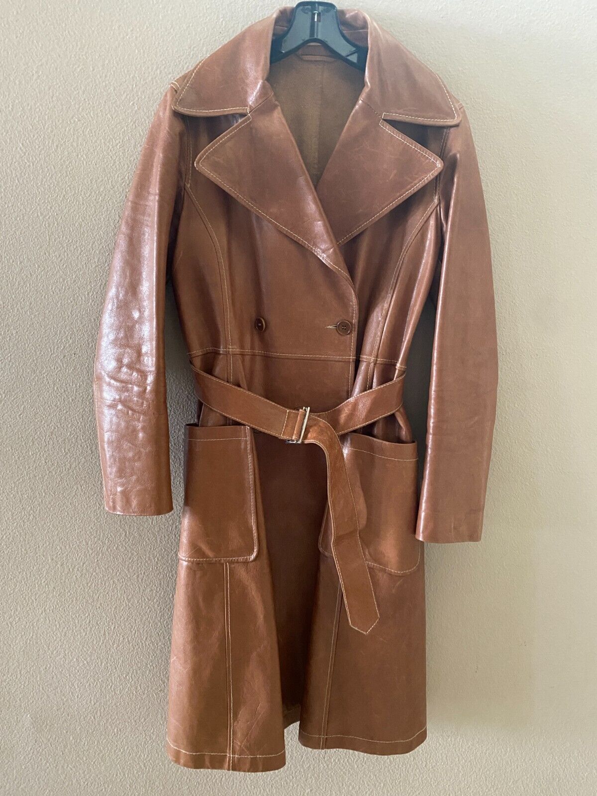BALLY Leather Trench Belted Coat Camel Tan SZ 40/6 $2,995 EUC