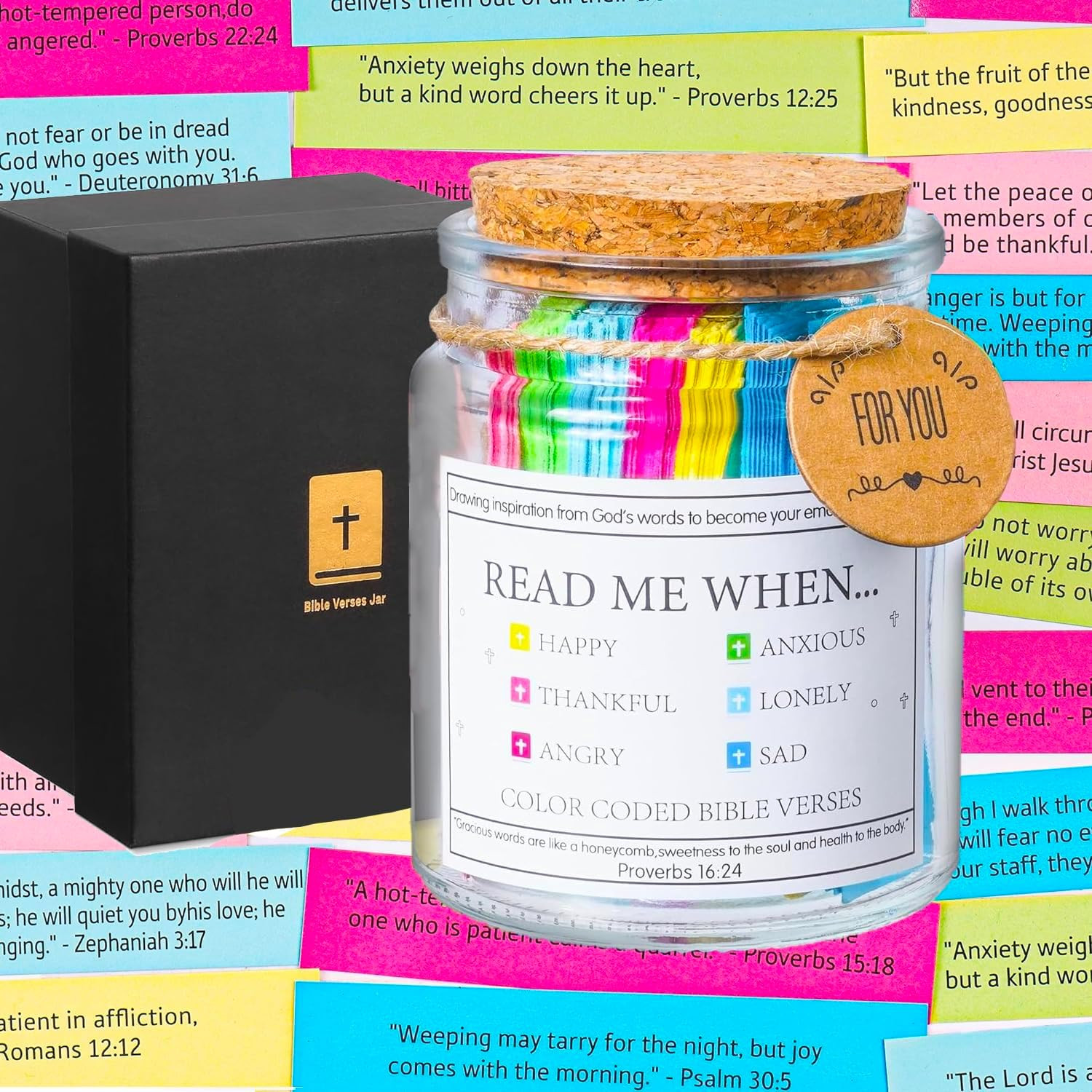 Bible Verse Jar, Read Me When Bible Verses Jar with 96 Color Coded Bible Verses,
