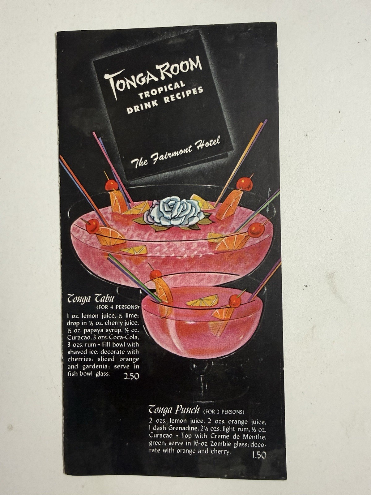 Vintage Original Tonga Room Tropical Drink Recipes and Menu Tiki Pamphlet