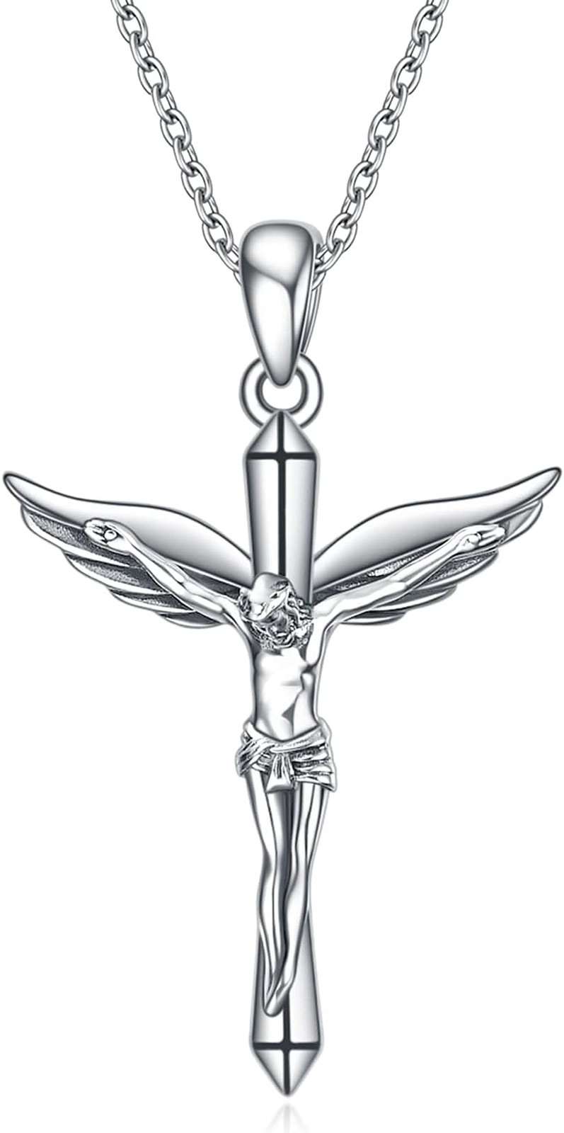 Jesus Crucifix Cross Pendant Necklace for Women Sterling Silver Christian Gifts