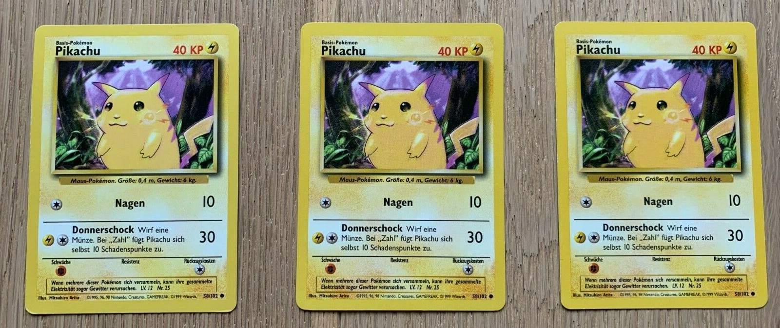  Pokemon Card 3x Pikachu Base Base Set 58/102 1999 PSA GEM Near Mint German 