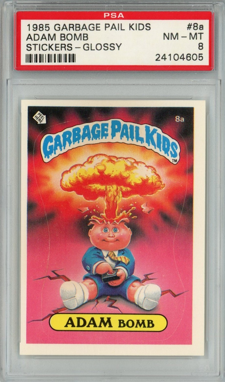 1985 Topps OS1 Garbage Pail Kids Series 1 ADAM BOMB 8a GLOSSY Card PSA 8 NM-M
