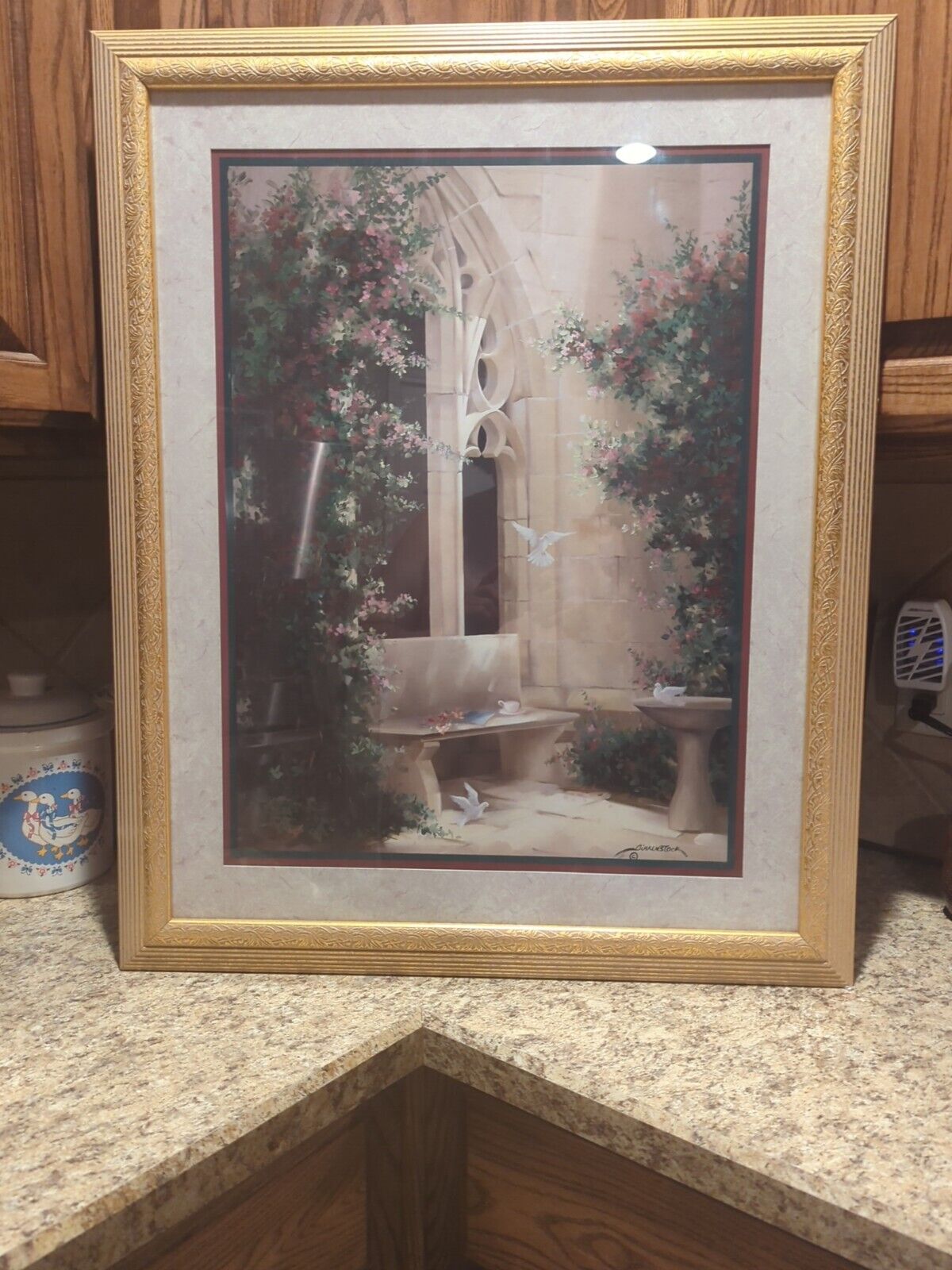 Large Homco Interior Picture,Doves Courtyard, By Birkenstock Gold Frame