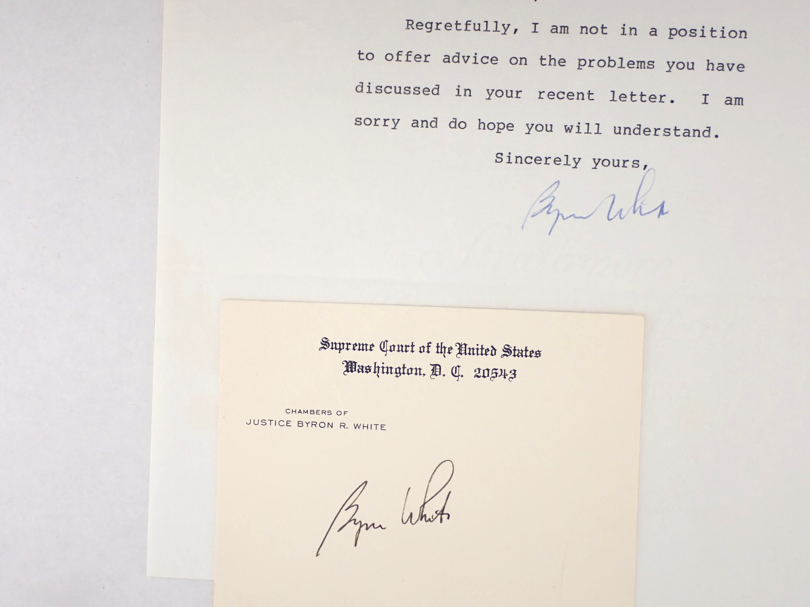 2 Byron White Signed Items, Supreme Court Justice & NFL Player, Note & Card