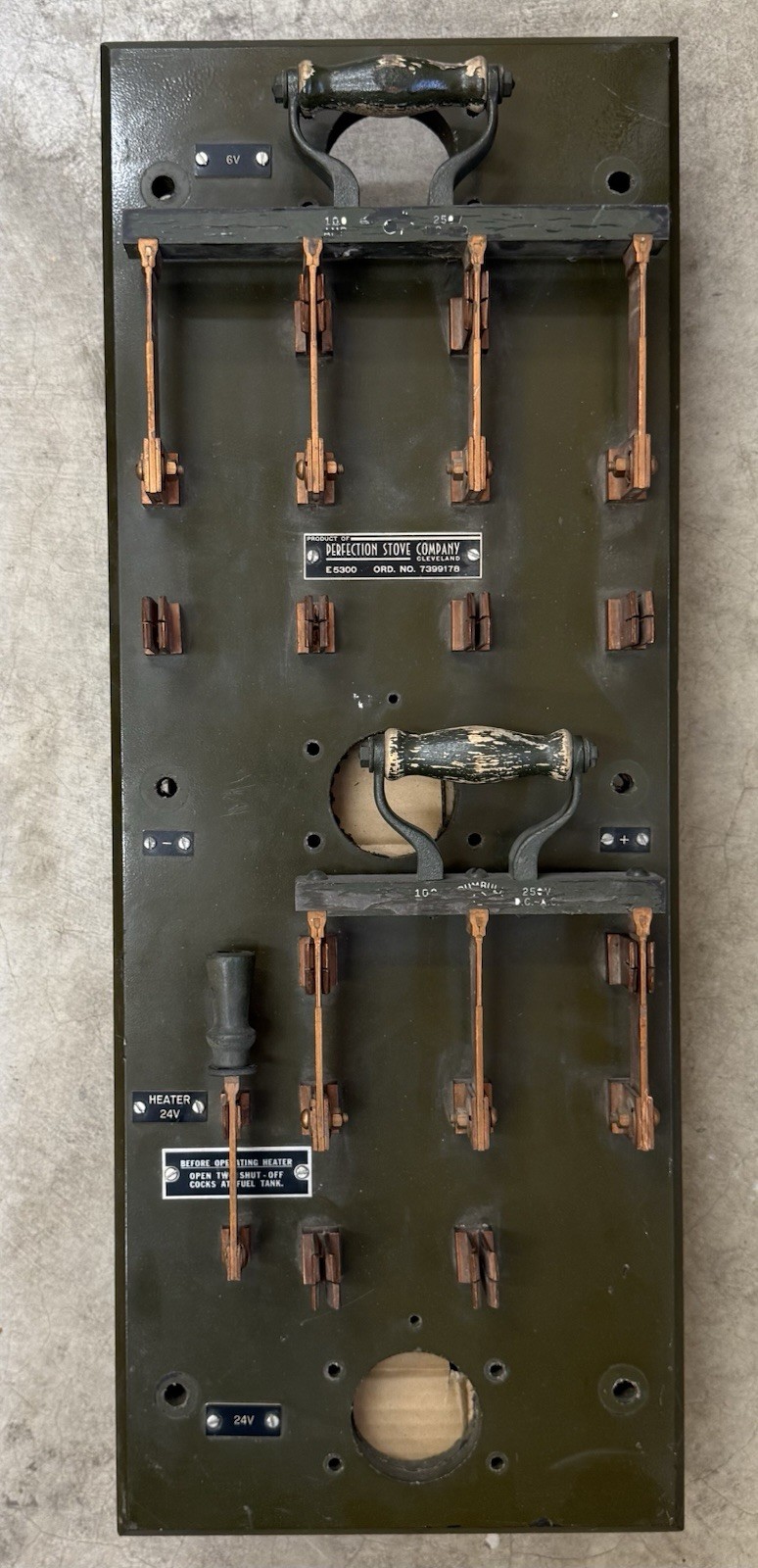 Vintage 1940s WWII Era Military Electrical Pannel W/ Trumbull Throw Knife Switch