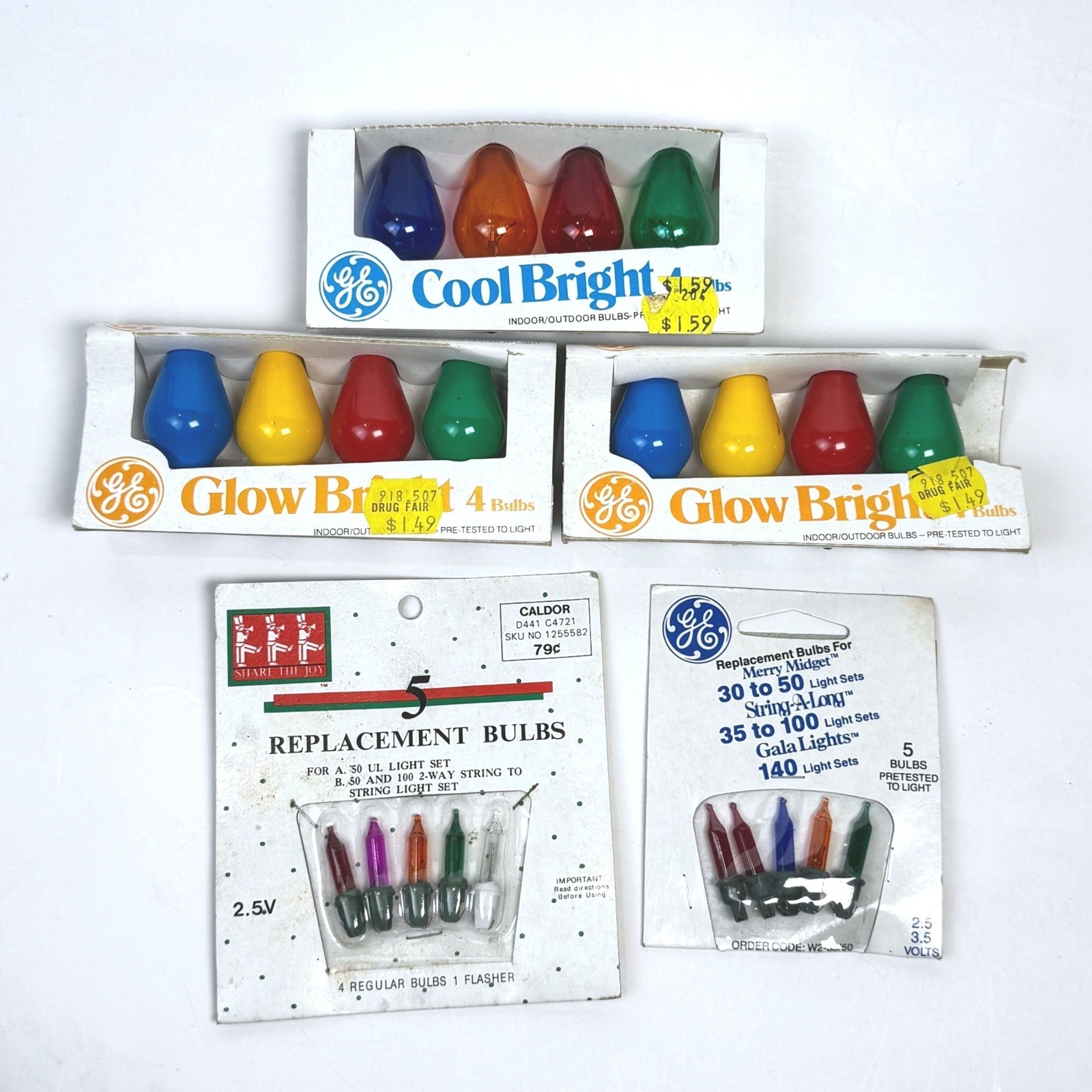 Vintage GE Christmas Light Bulbs Lot Glow Bright Cool Bright Merry Midget Caldor