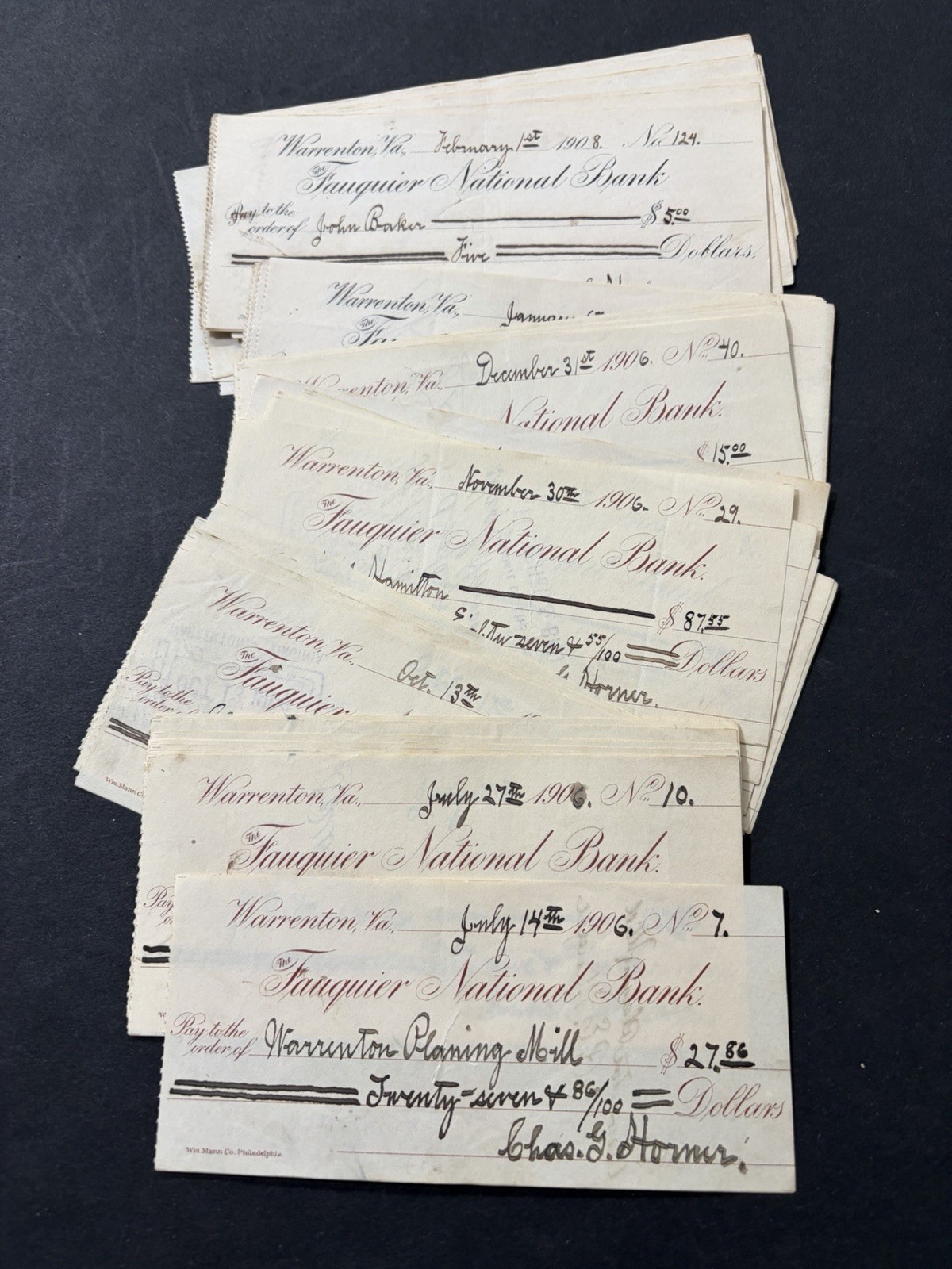 Vintage 1900’s Check Fauquier National Bank Warrenton VA.     D20