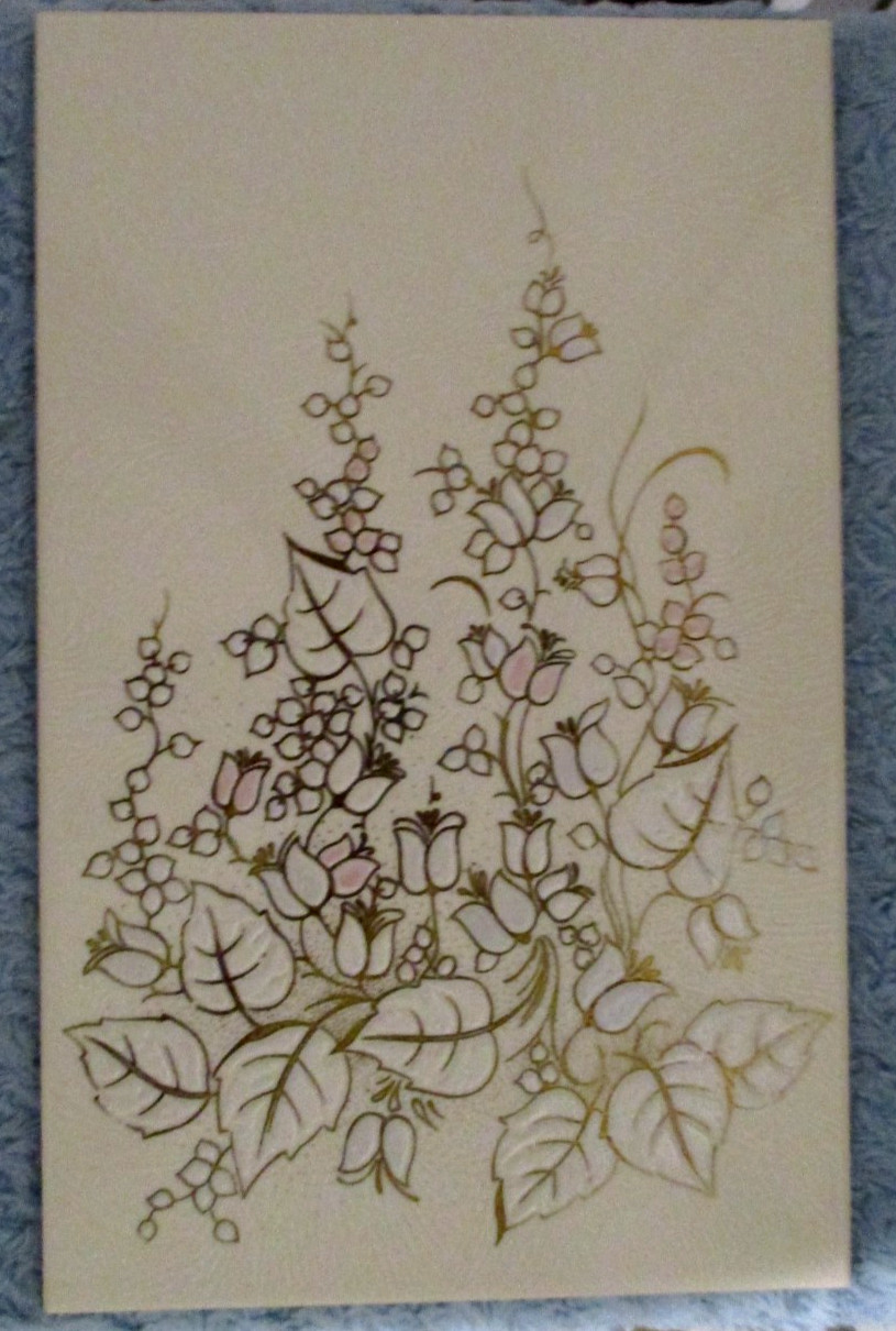Grespainia Spain White & Pale Pink Enamel Florals on Ivory Swirl Art Tile VGC